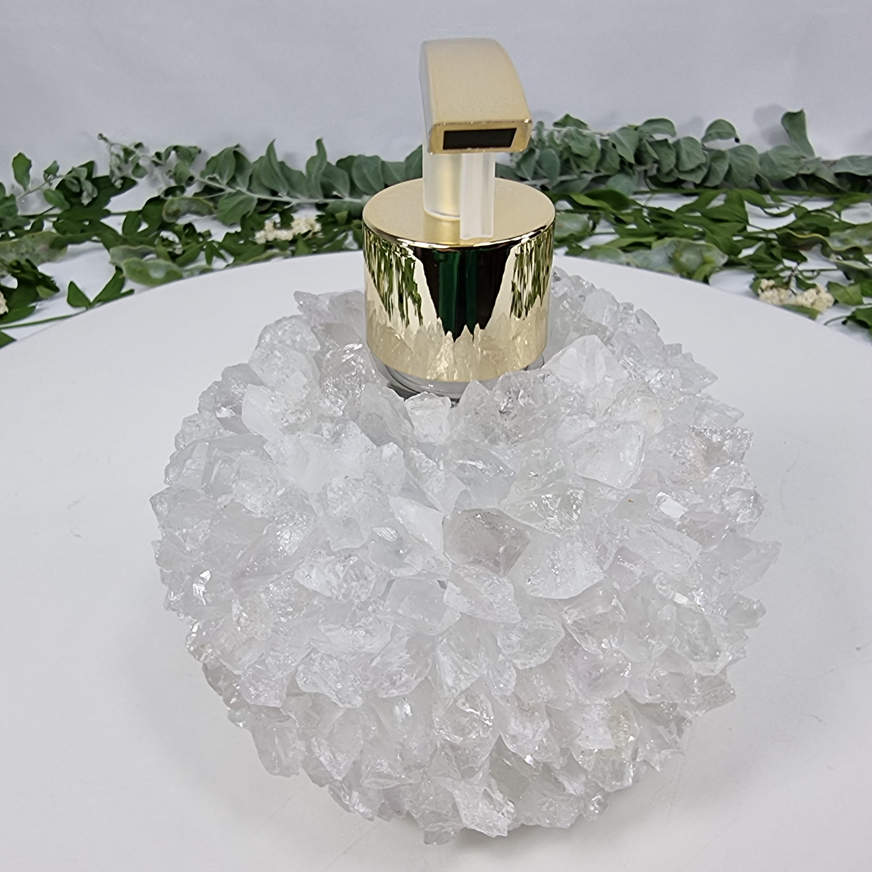 Saboneteira de Cristais | Qualidade Extra altura 15 cm | Bocal Dourado e Prateado | Energia, Beleza e Sofisticação