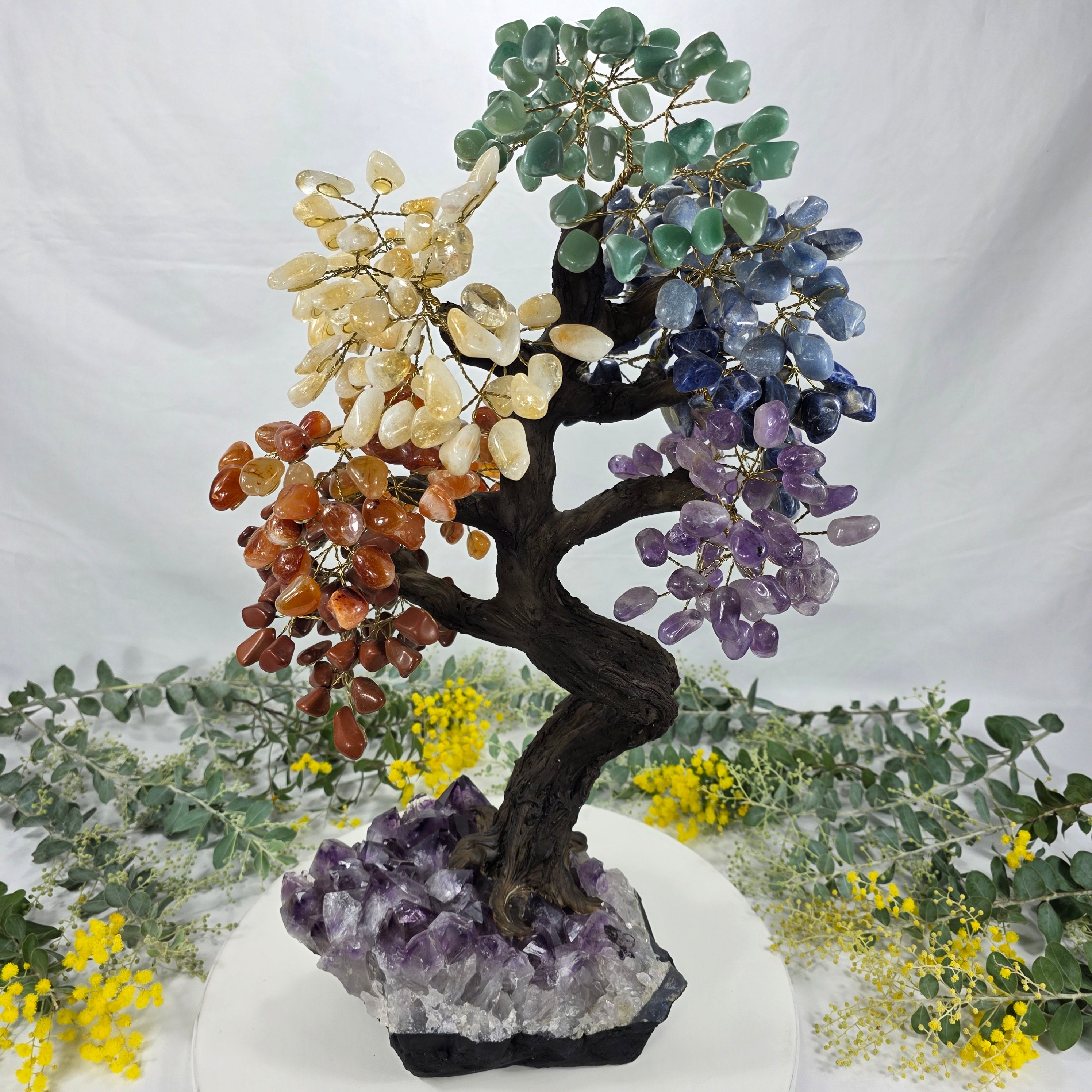 Árvore de 7 CHACRAS Arco Iris Natural | 720 Pedras, 120 galhos | Base de Ametista Super Especial com 60 cm de altura - Peça Artesanal BR Crystals