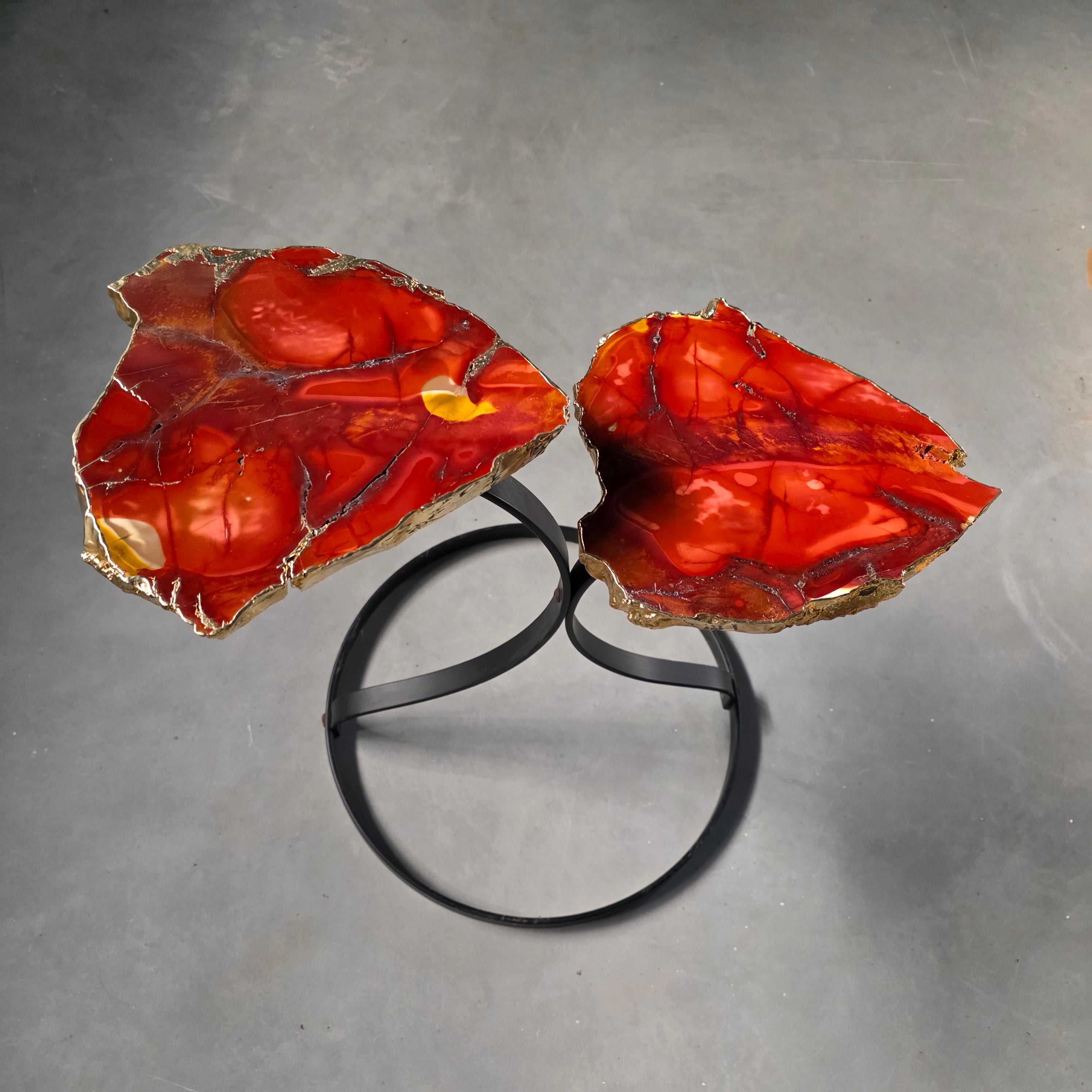 Mesa Lateral (PAR) de MOKAITA | Base de Ferro Preta | Altura de 50 cm - Peça Artesanal BR Crystals