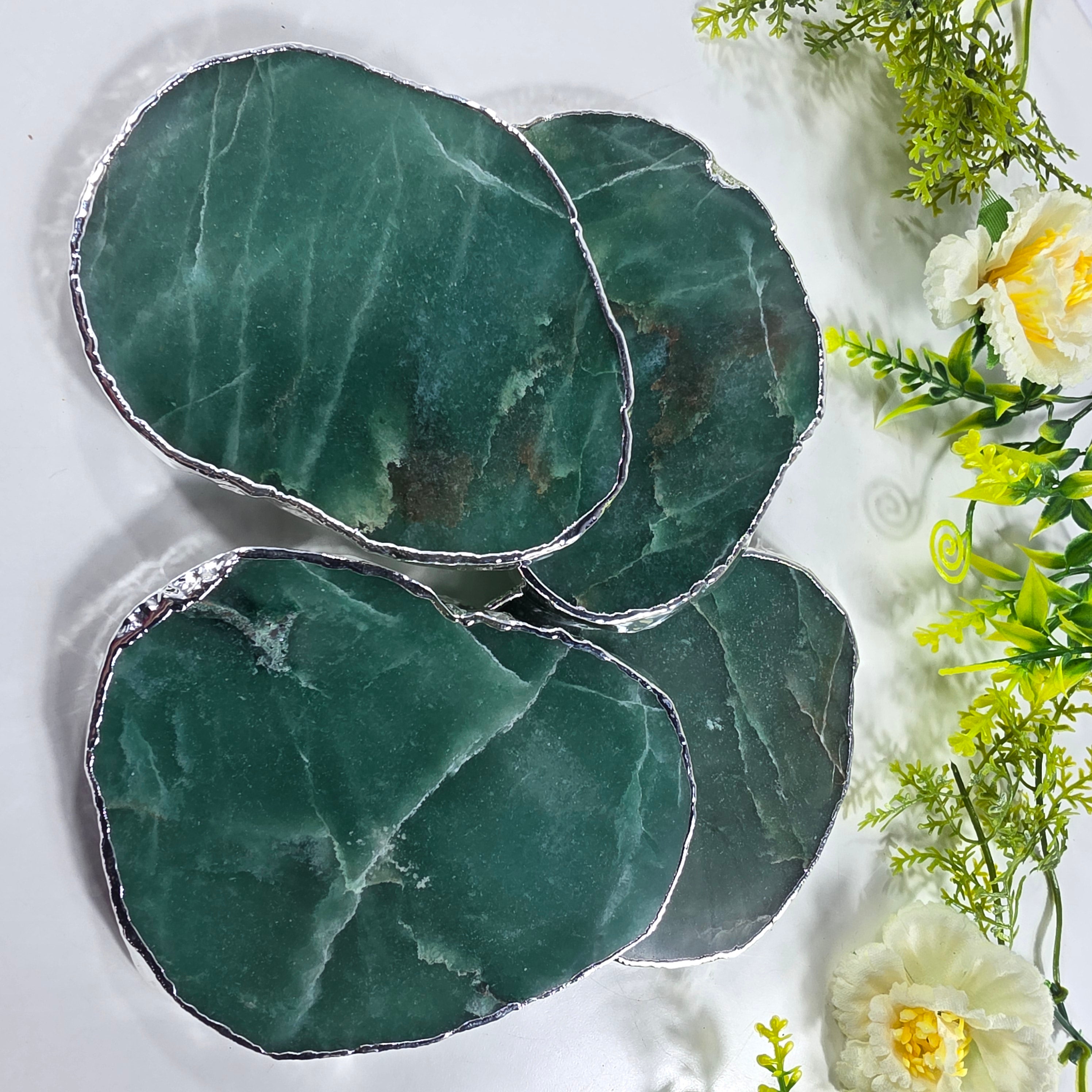 Porta Copos de Quartzo Verde BANHO Prata | 4 unidades | Altura de 8 a 10 cm | Peça Artesanal BR Crystals