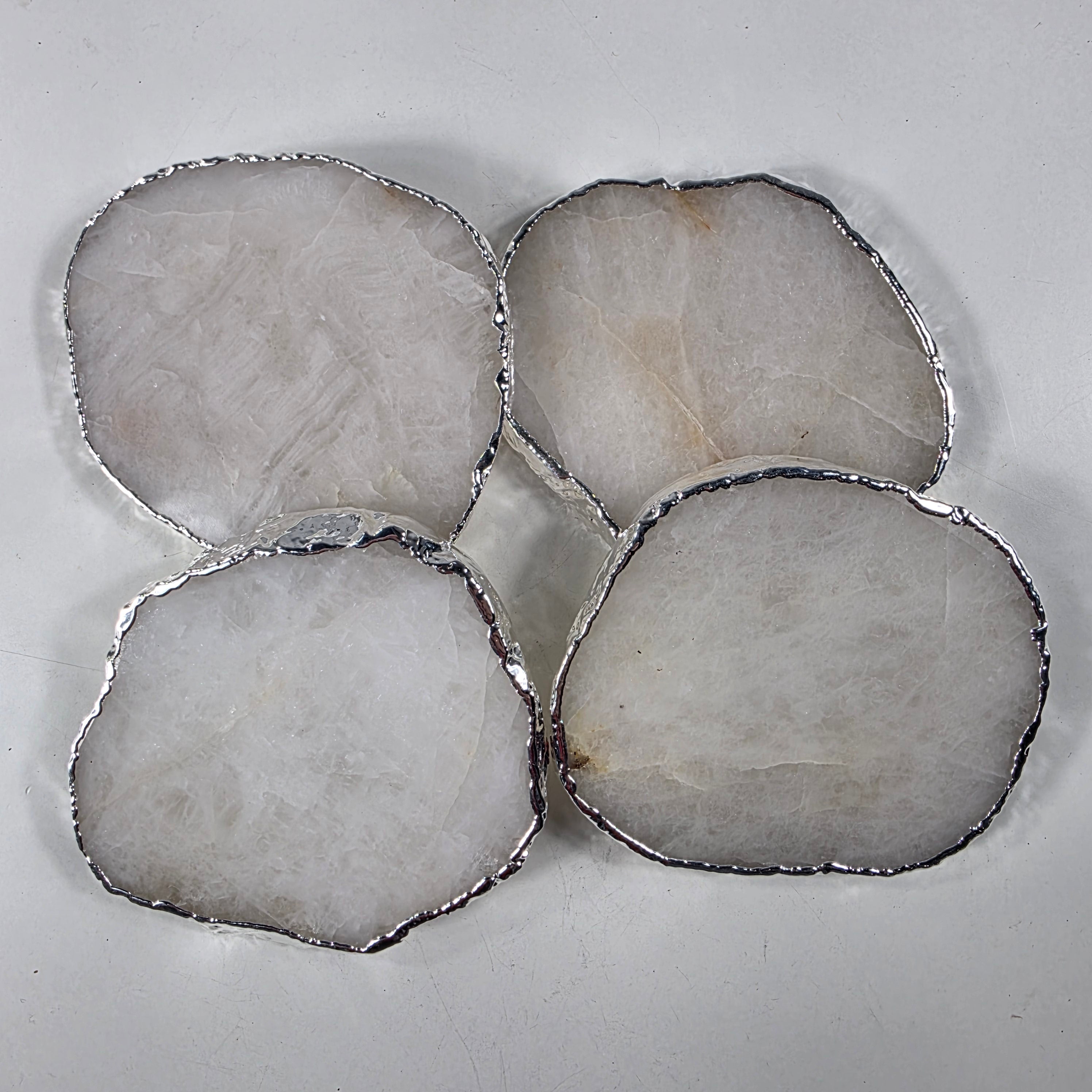 Porta Copos de Quartzo Rosa BANHO Prata | 4 unidades | Altura de 8 a 10 cm | Peça Artesanal BR Crystals