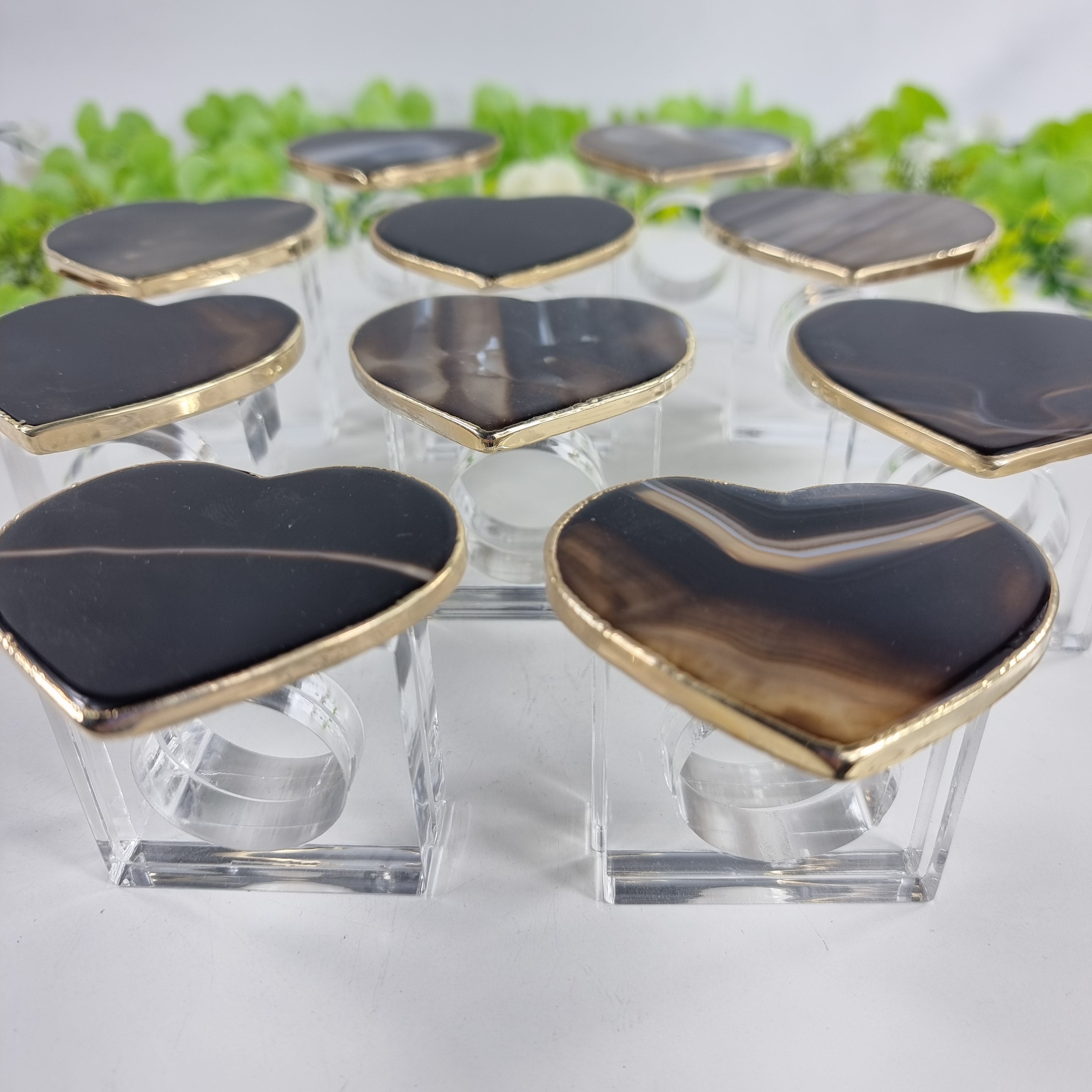 Porta Guardanapos de Ágatas Coração BANHO Dourado | Kit 10 Unidades, Tamanho 7 a 10 cm | Peça Artesanal BR Crystals