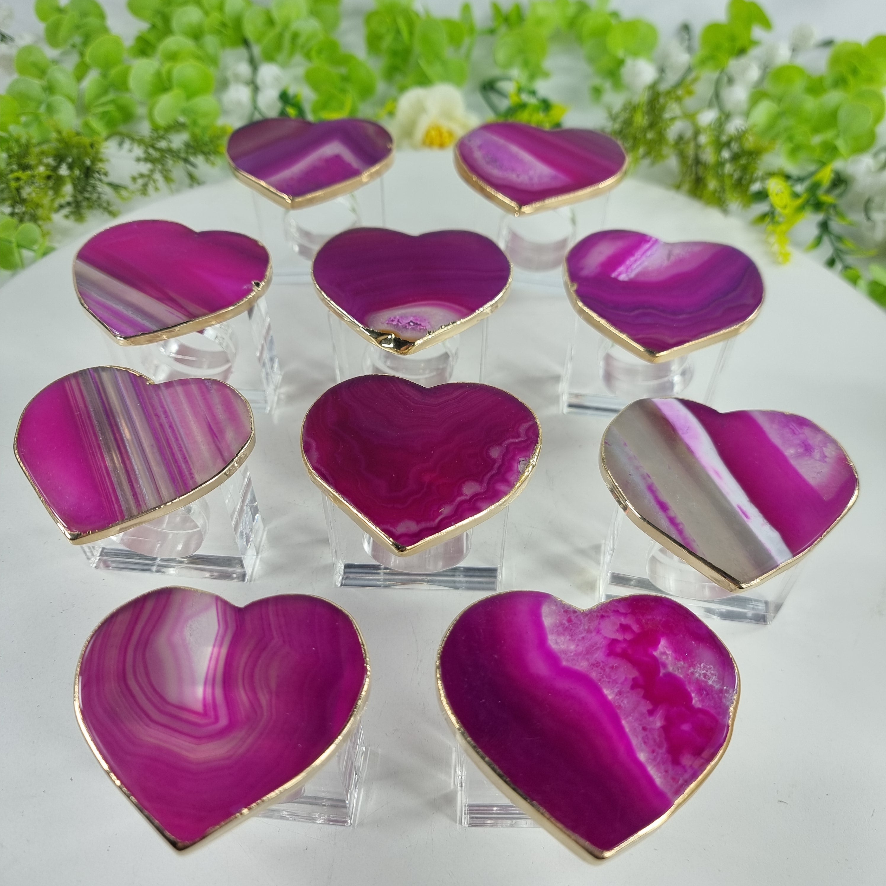 Porta Guardanapos de Ágatas Coração BANHO Dourado | Kit 10 Unidades, Tamanho 7 a 10 cm | Peça Artesanal BR Crystals