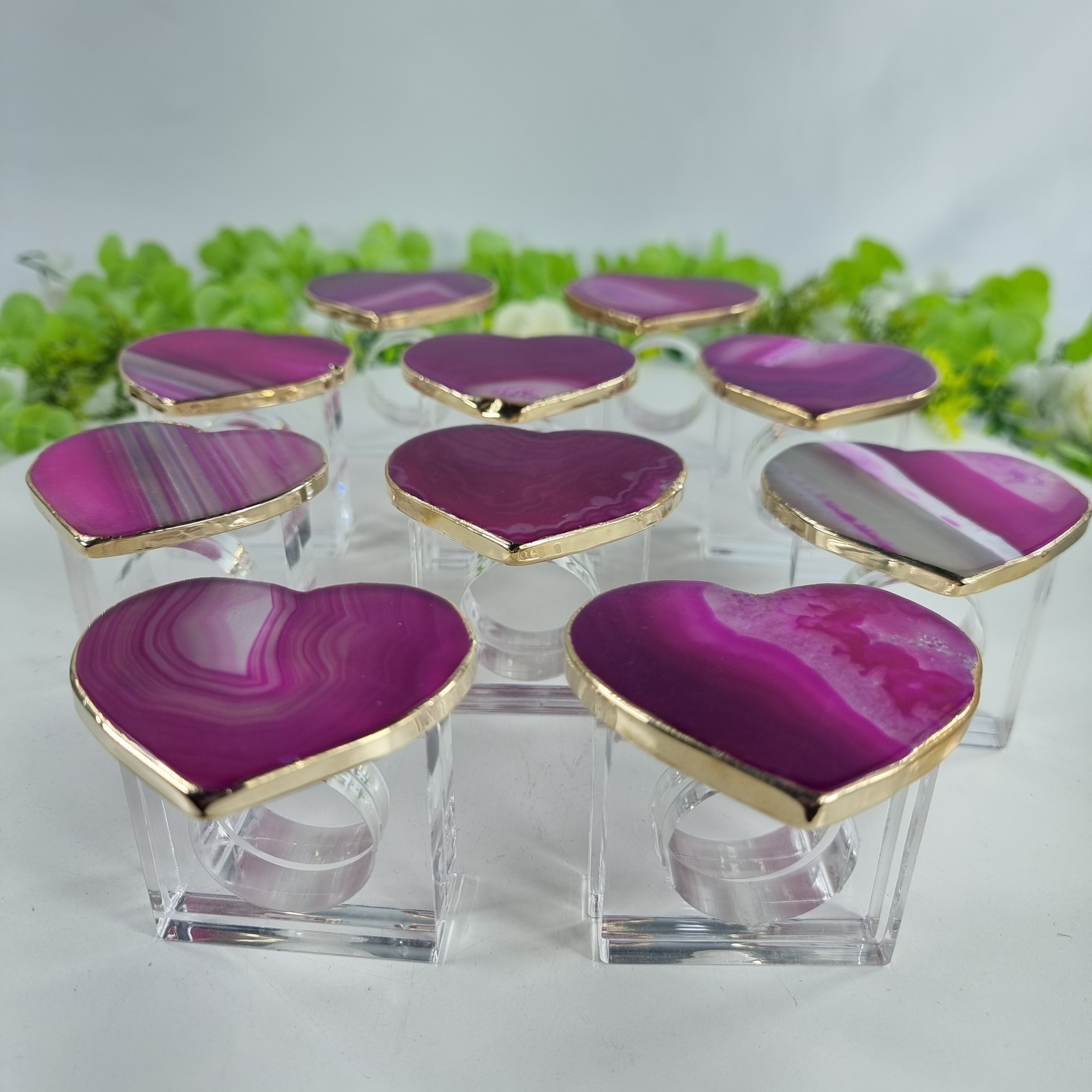 Porta Guardanapos de Ágatas Coração BANHO Dourado | Kit 10 Unidades, Tamanho 7 a 10 cm | Peça Artesanal BR Crystals