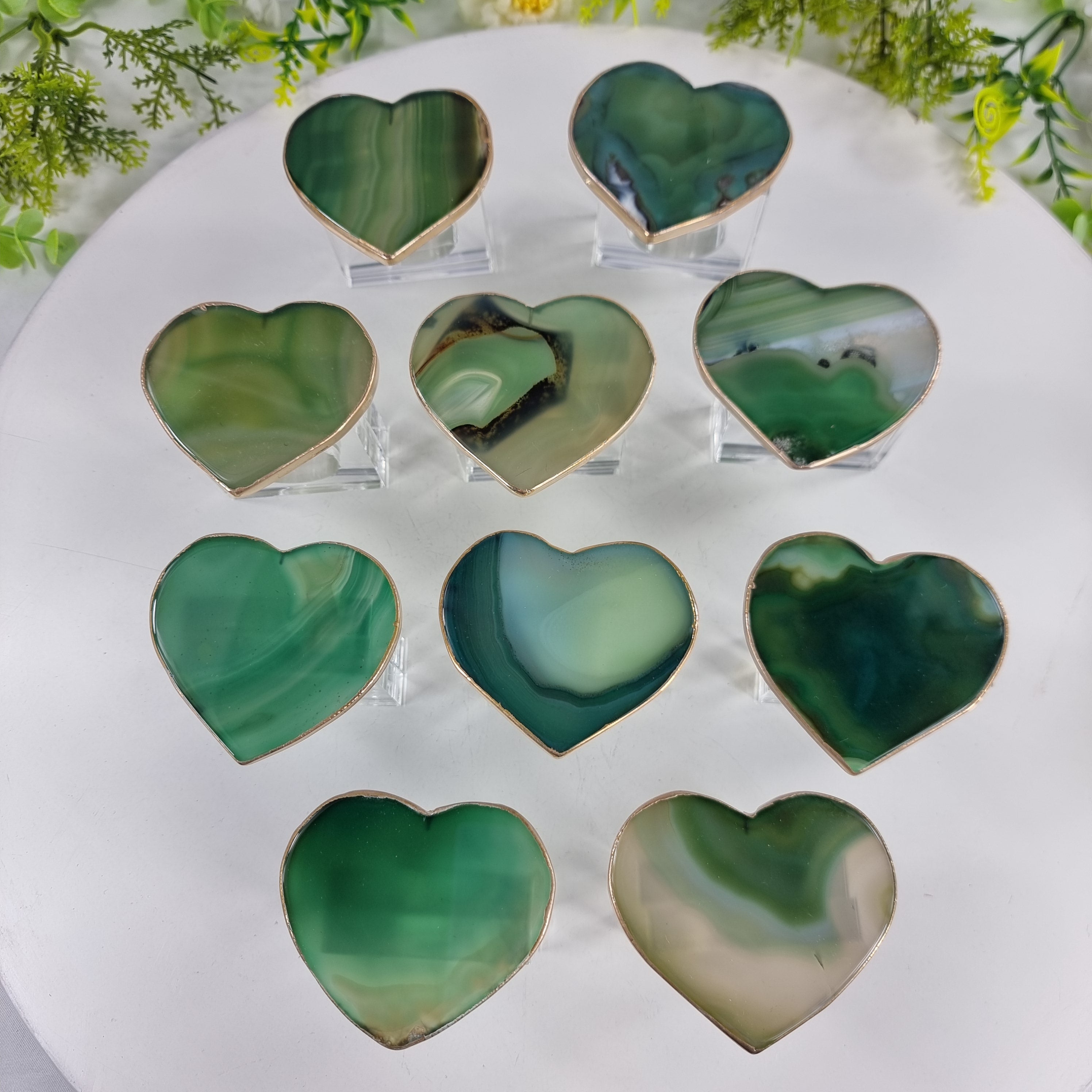 Porta Guardanapos de Ágatas Coração BANHO Dourado | Kit 10 Unidades, Tamanho 7 a 10 cm | Peça Artesanal BR Crystals