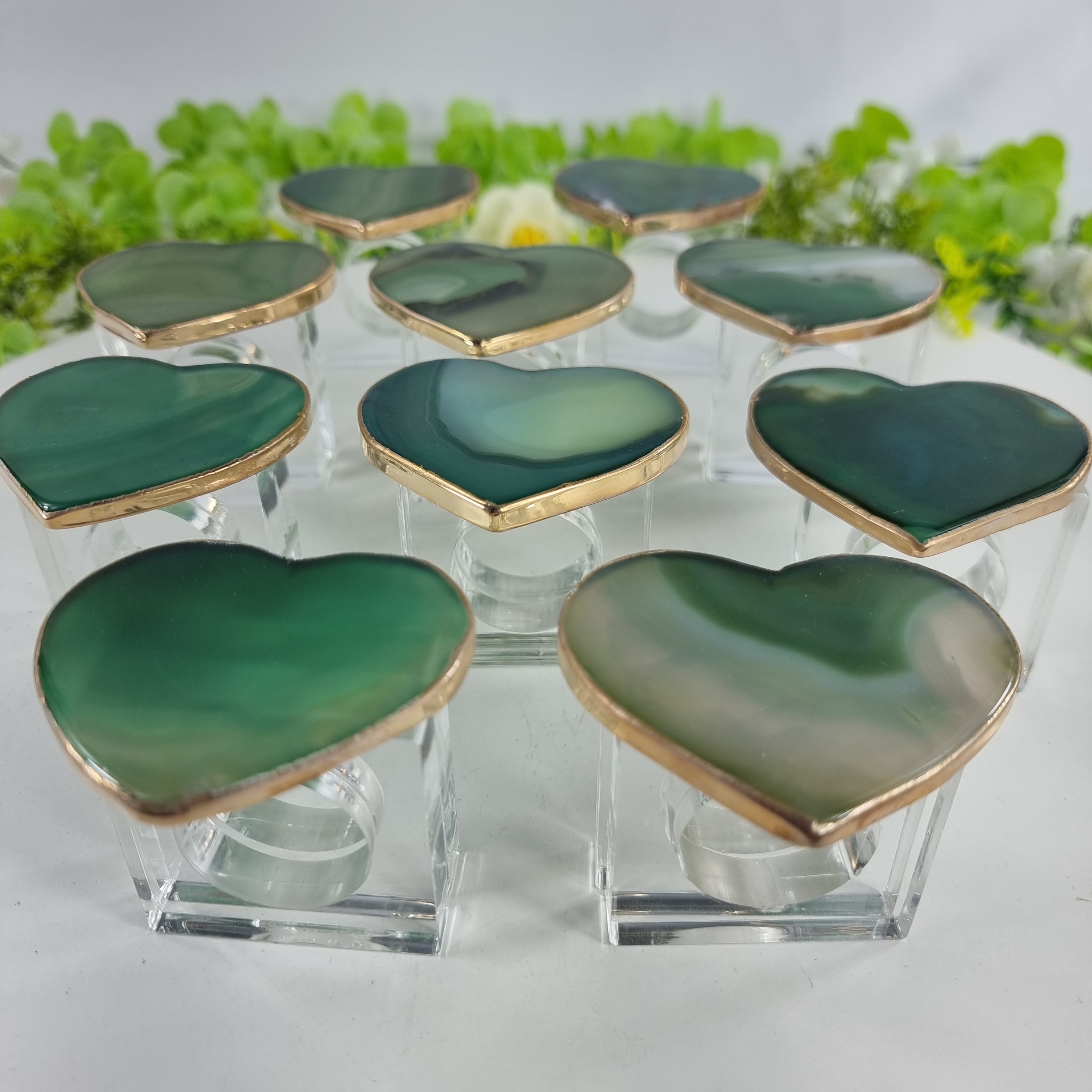 Porta Guardanapos de Ágatas Coração BANHO Dourado | Kit 10 Unidades, Tamanho 7 a 10 cm | Peça Artesanal BR Crystals