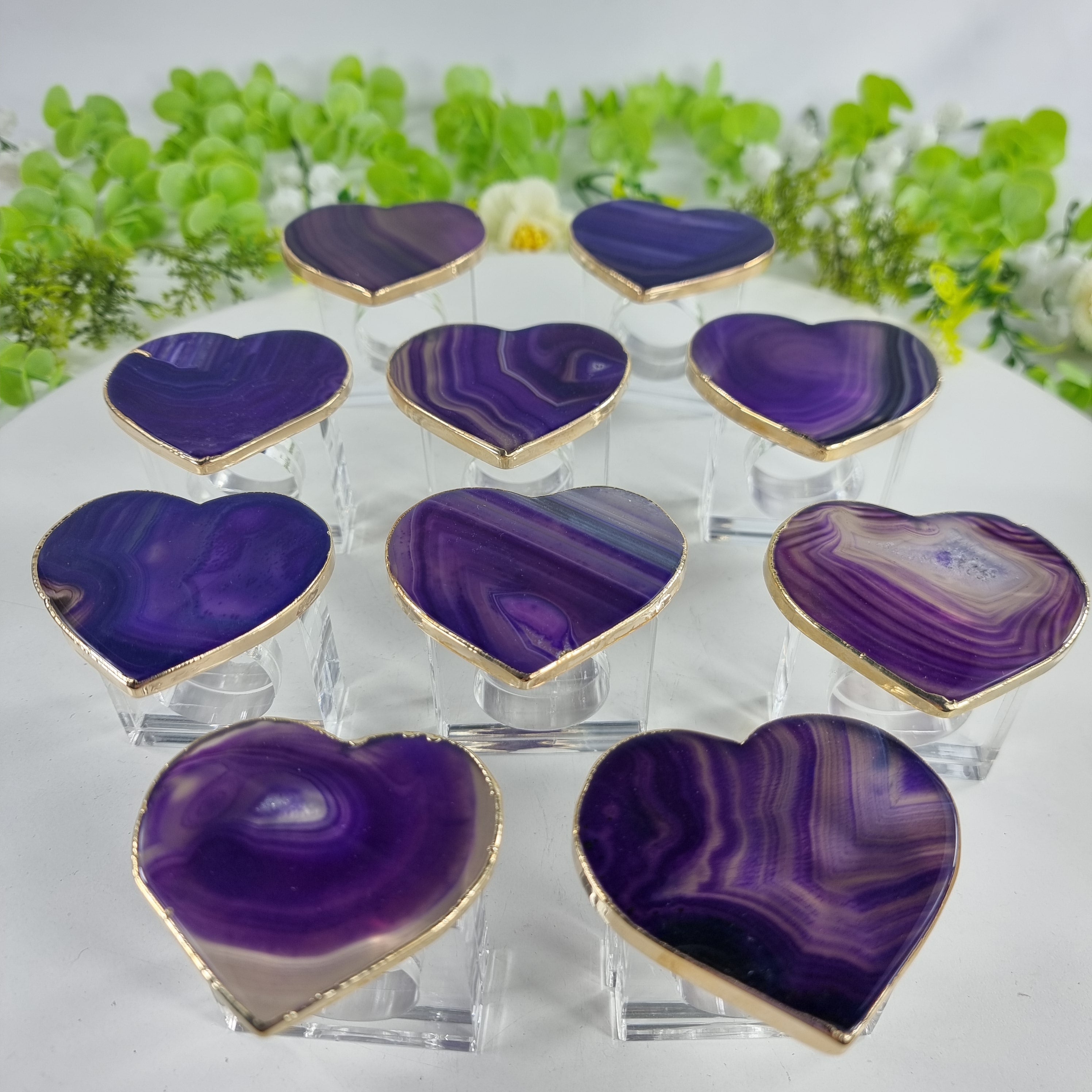 Porta Guardanapos de Ágatas Coração BANHO Dourado | Kit 10 Unidades, Tamanho 7 a 10 cm | Peça Artesanal BR Crystals