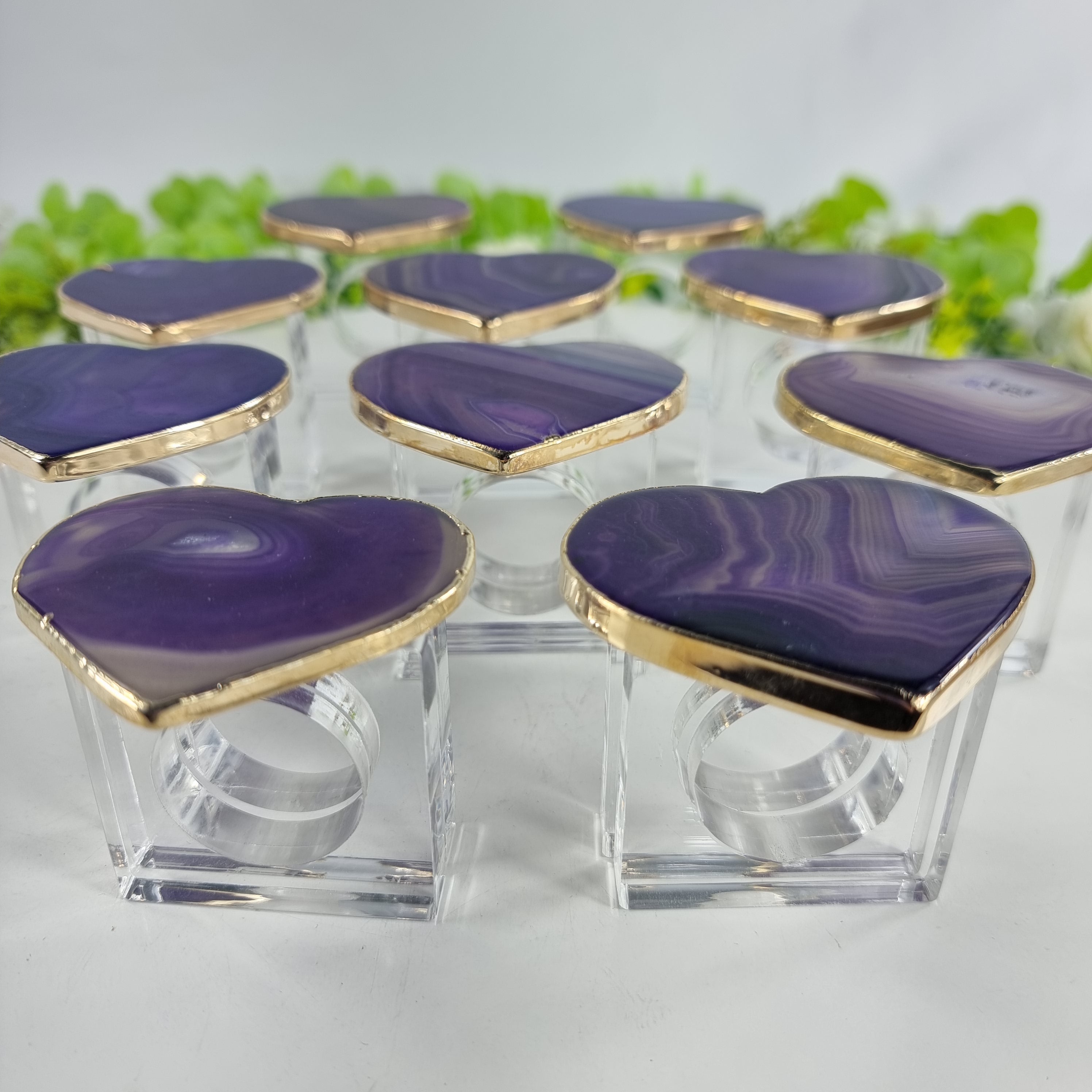 Porta Guardanapos de Ágatas Coração BANHO Dourado | Kit 10 Unidades, Tamanho 7 a 10 cm | Peça Artesanal BR Crystals