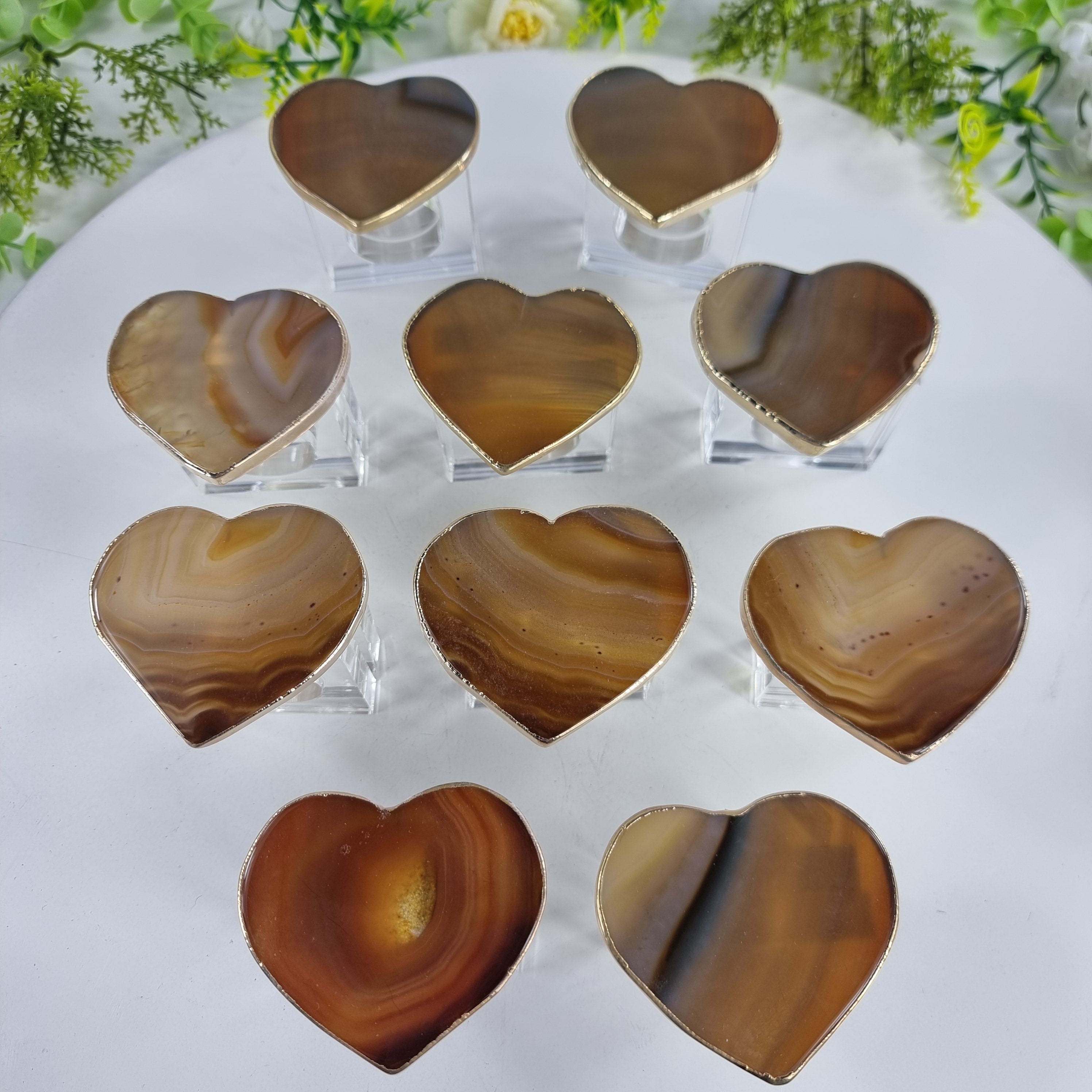 Porta Guardanapos de Ágatas Coração BANHO Dourado | Kit 10 Unidades, Tamanho 7 a 10 cm | Peça Artesanal BR Crystals