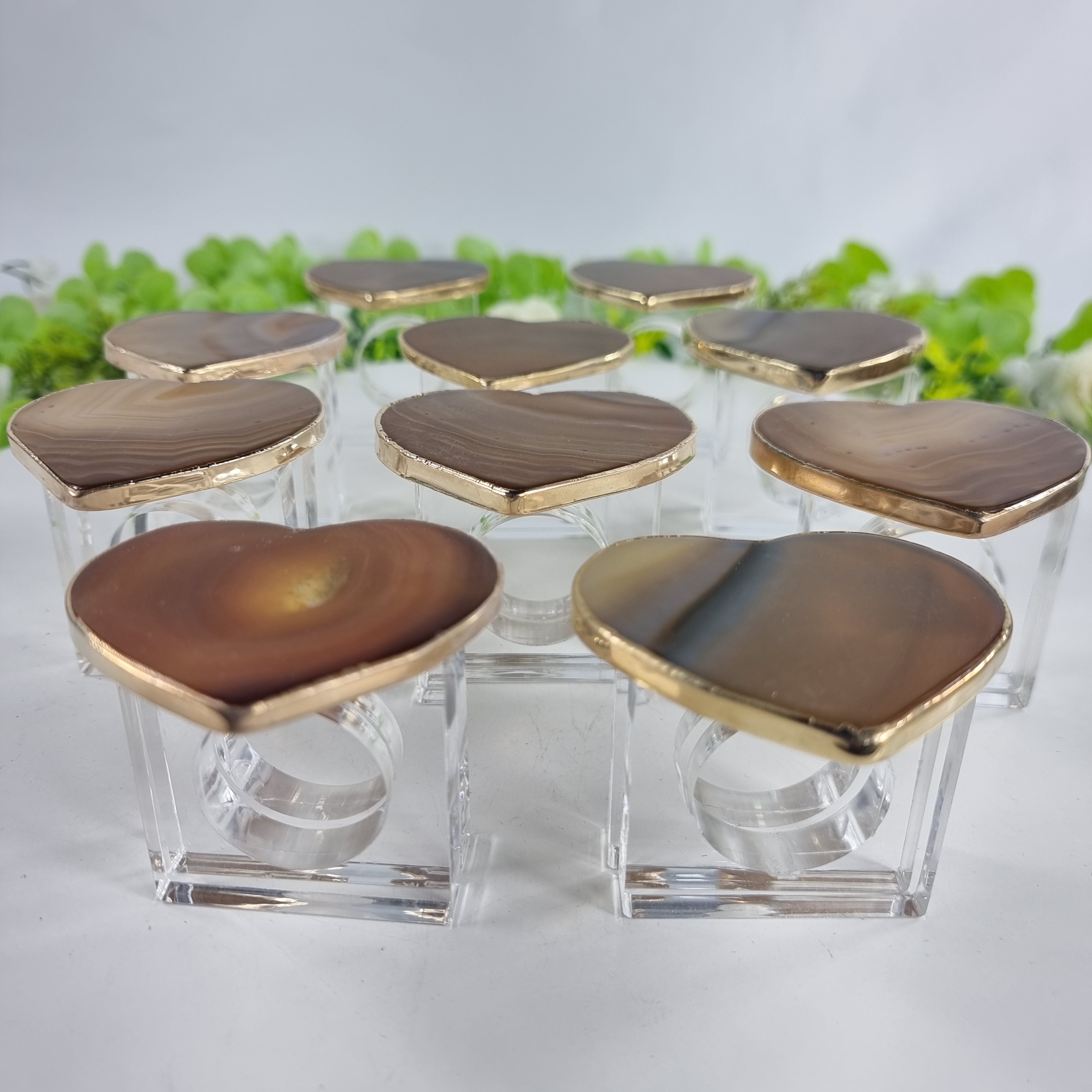 Porta Guardanapos de Ágatas Coração BANHO Dourado | Kit 10 Unidades, Tamanho 7 a 10 cm | Peça Artesanal BR Crystals