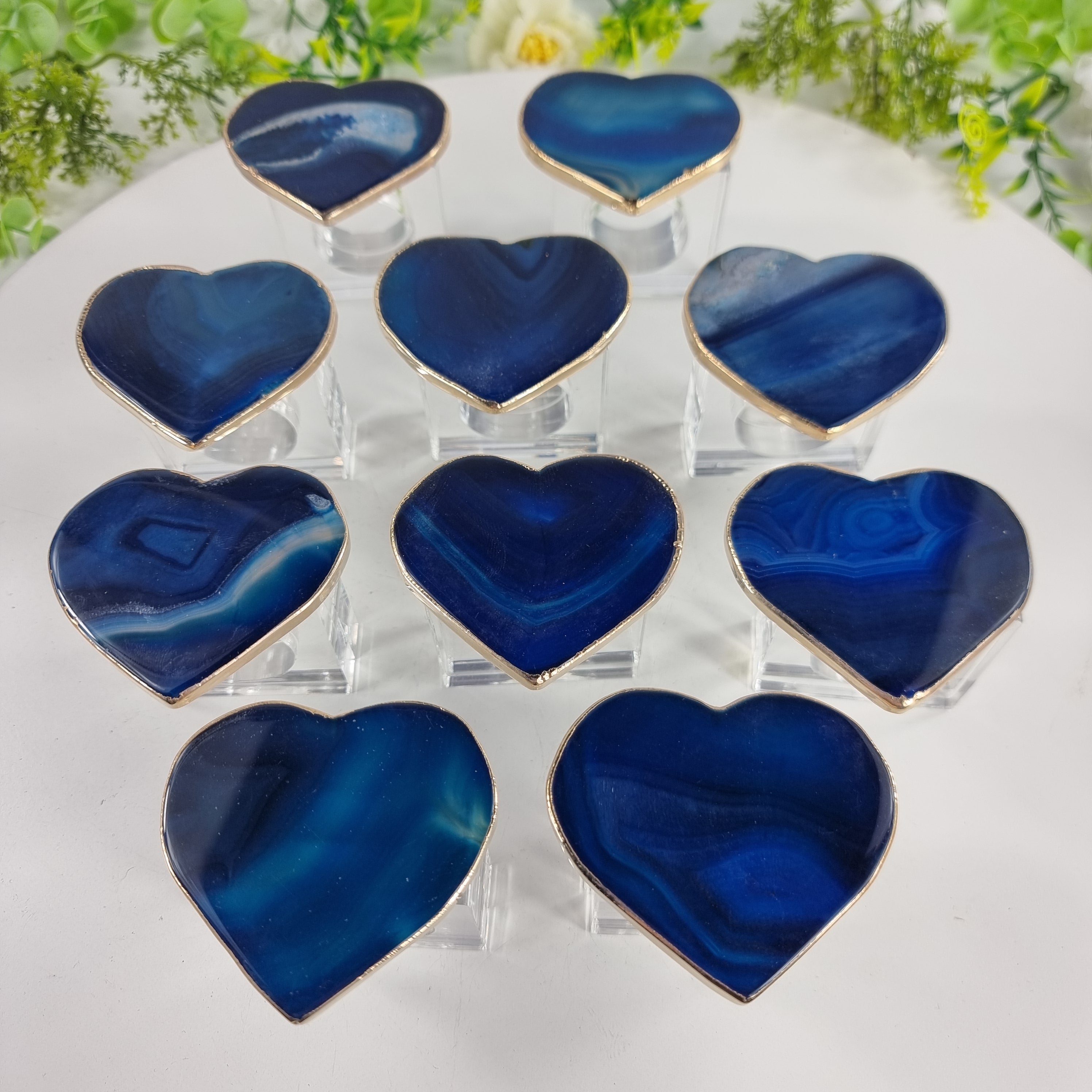 Porta Guardanapos de Ágatas Coração BANHO Dourado | Kit 10 Unidades, Tamanho 7 a 10 cm | Peça Artesanal BR Crystals