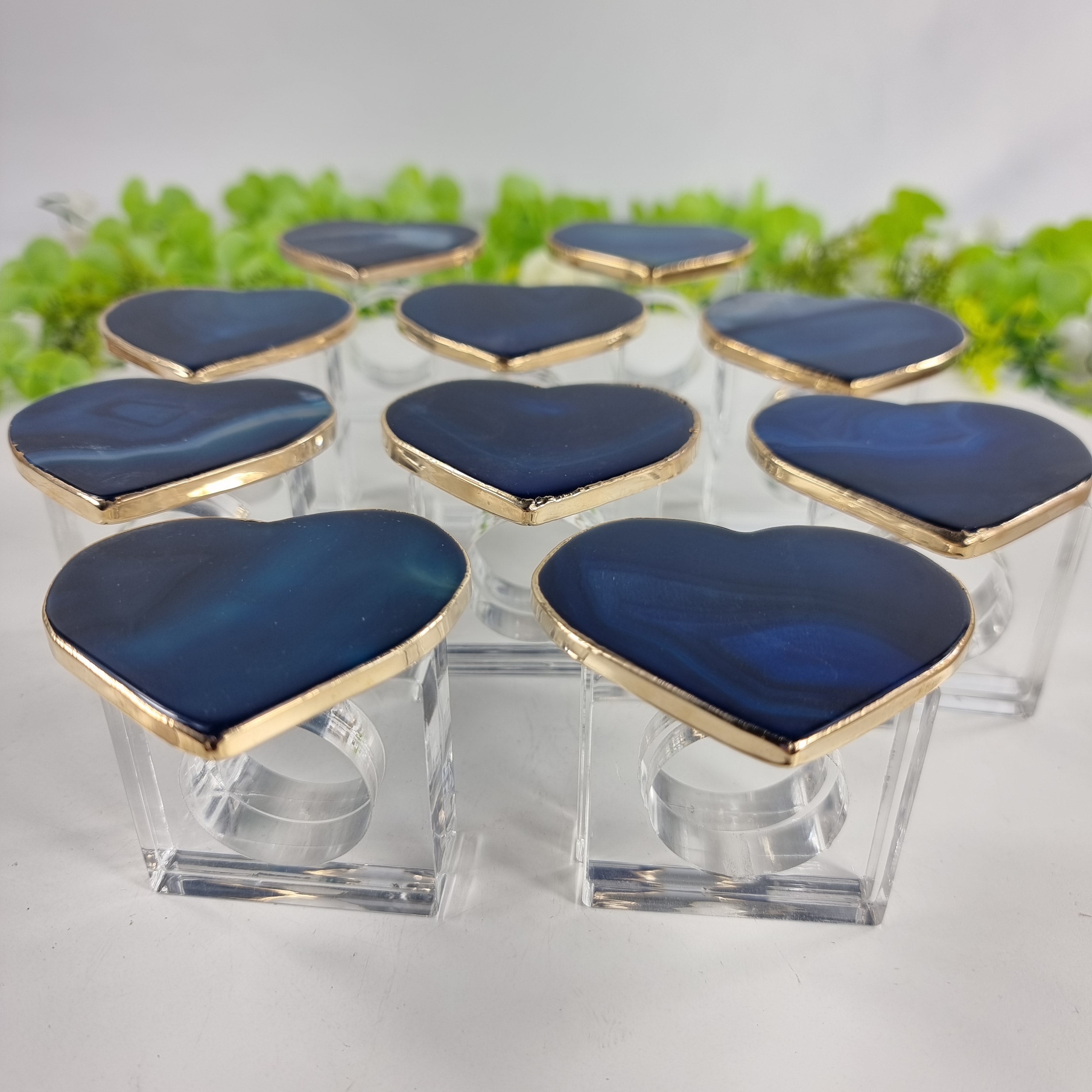 Porta Guardanapos de Ágatas Coração BANHO Dourado | Kit 10 Unidades, Tamanho 7 a 10 cm | Peça Artesanal BR Crystals