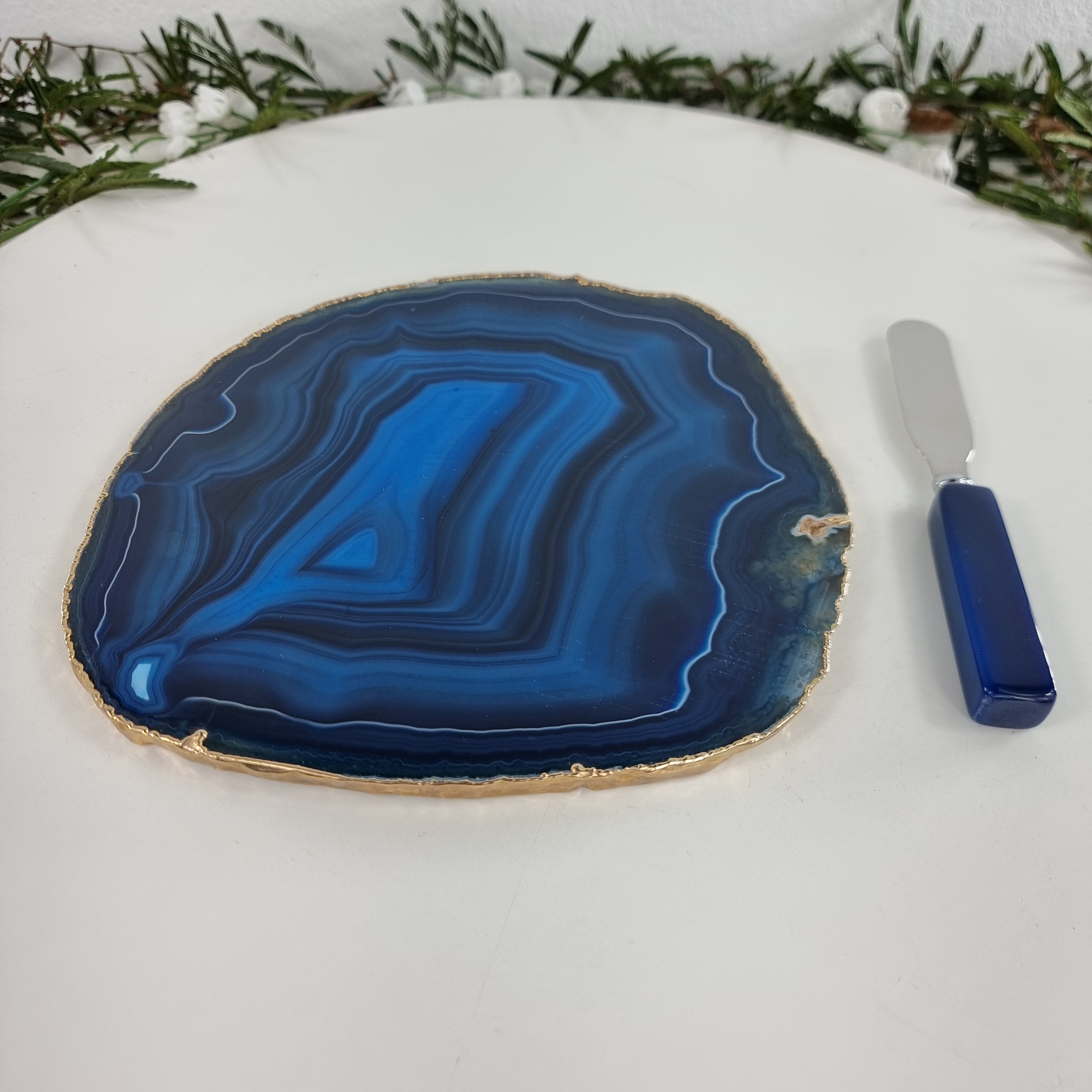 Porta FRIOS de Ágatas COM Espátula, Banho Dourado | 1 Unidade, Tamanho 18 a 20 cm | Peça Artesanal BR Crystals