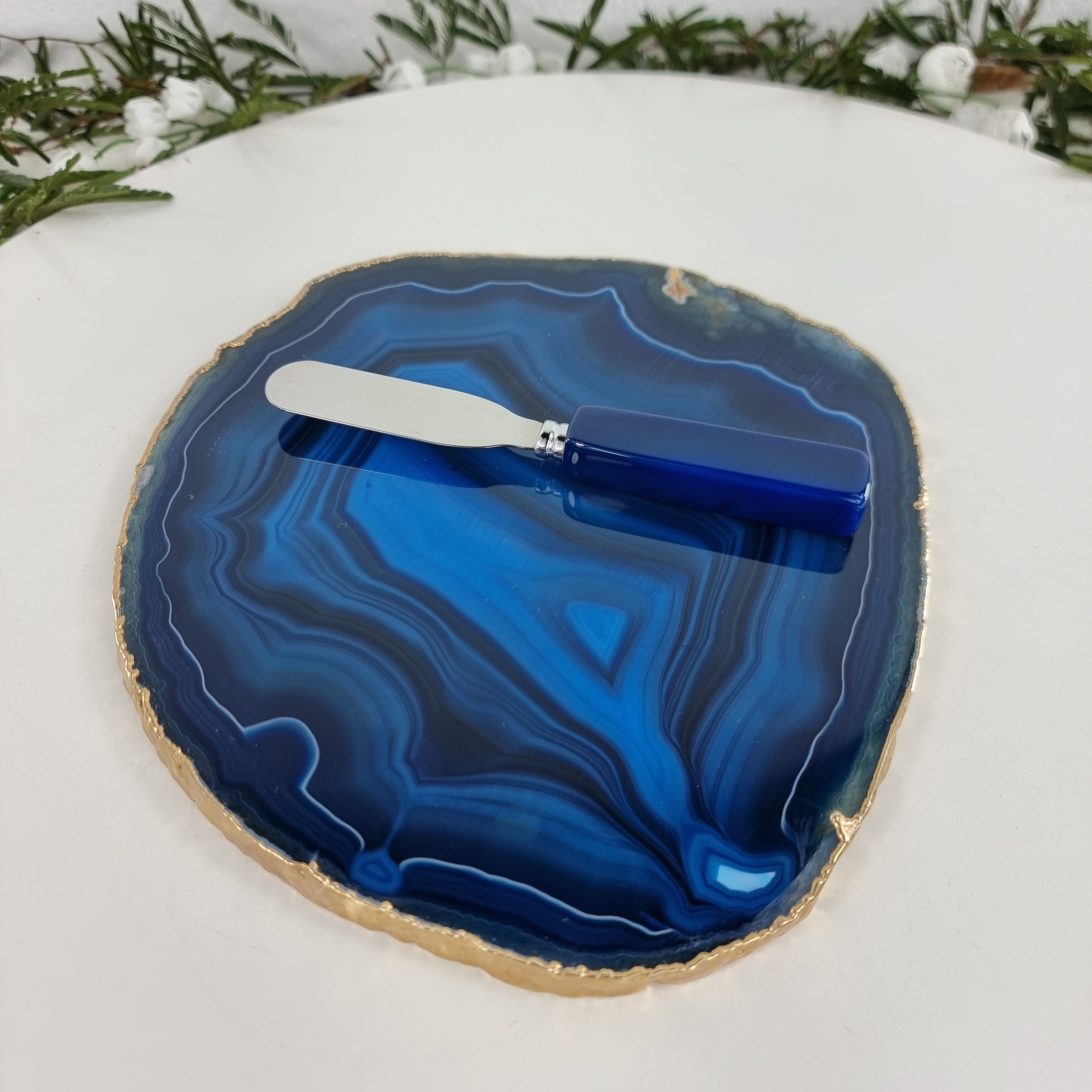 Porta FRIOS de Ágatas COM Espátula, Banho Dourado | 1 Unidade, Tamanho 18 a 20 cm | Peça Artesanal BR Crystals