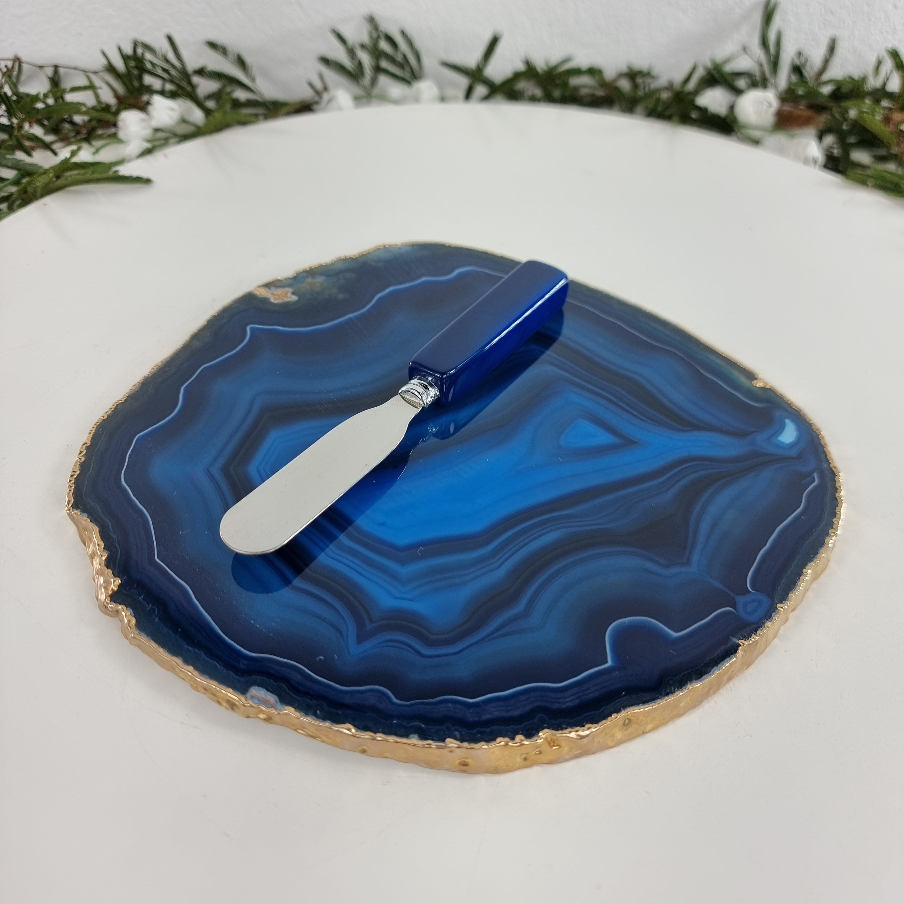 Porta FRIOS de Ágatas COM Espátula, Banho Dourado | 1 Unidade, Tamanho 18 a 20 cm | Peça Artesanal BR Crystals