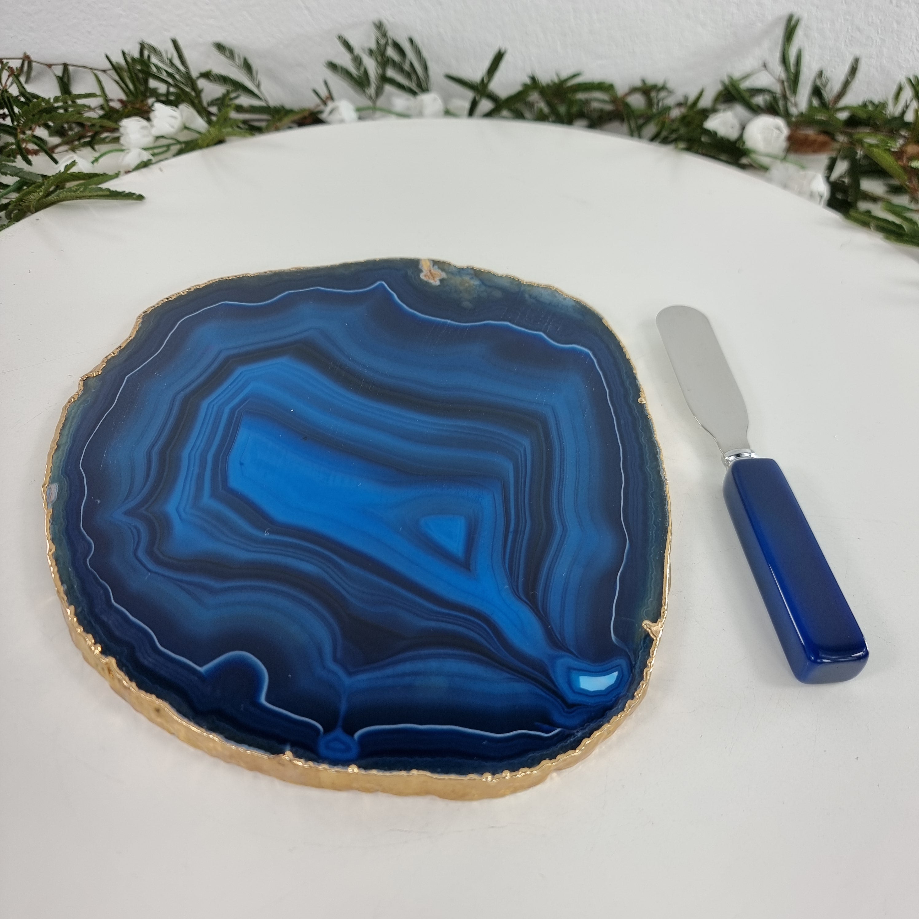 Porta FRIOS de Ágatas COM Espátula, Banho Dourado | 1 Unidade, Tamanho 18 a 20 cm | Peça Artesanal BR Crystals