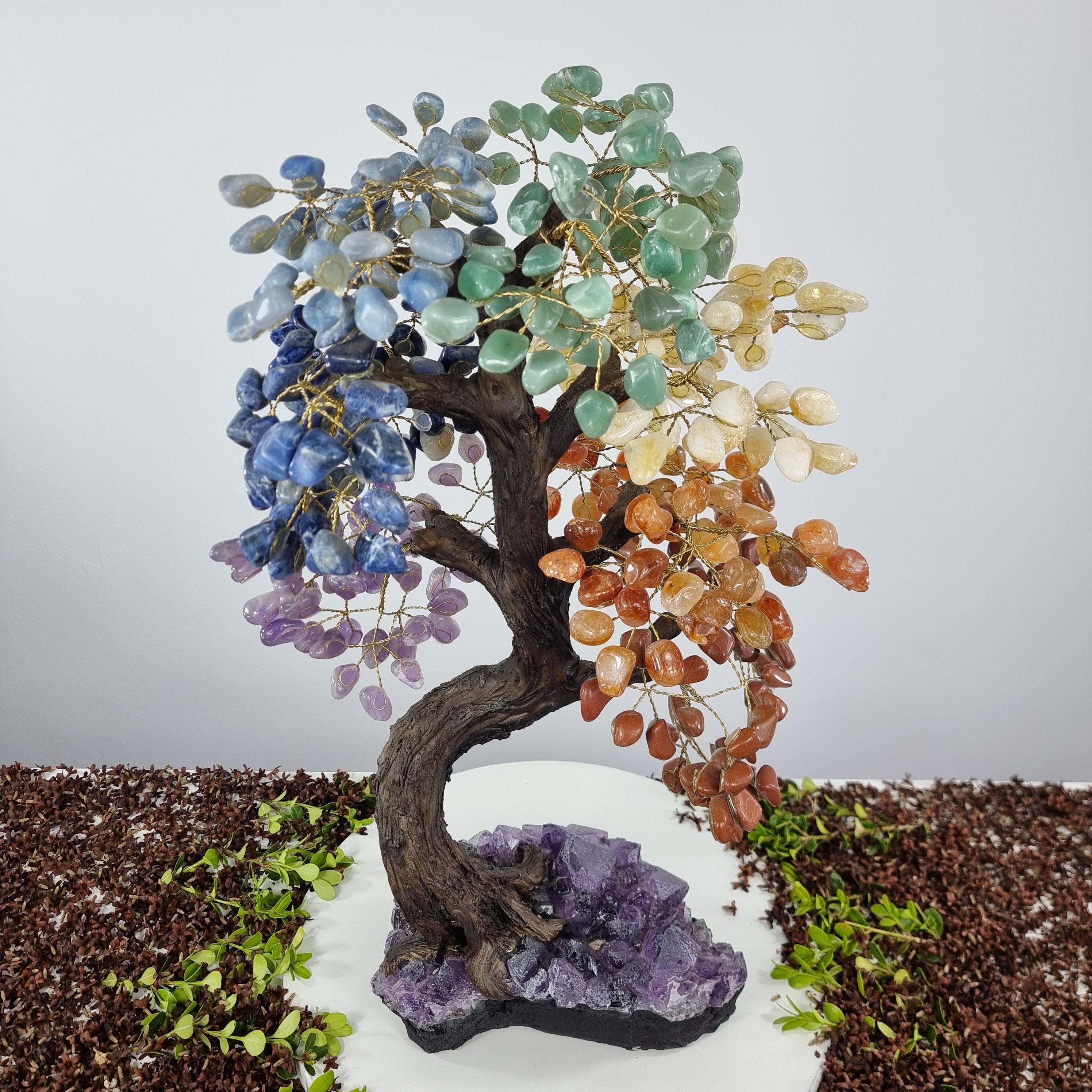 Árvore de 7 CHACRAS Arco Iris Natural | 720 Pedras, 120 galhos | Base de Ametista Super Especial com 60 cm altura - Peça Artesanal BR Crystals