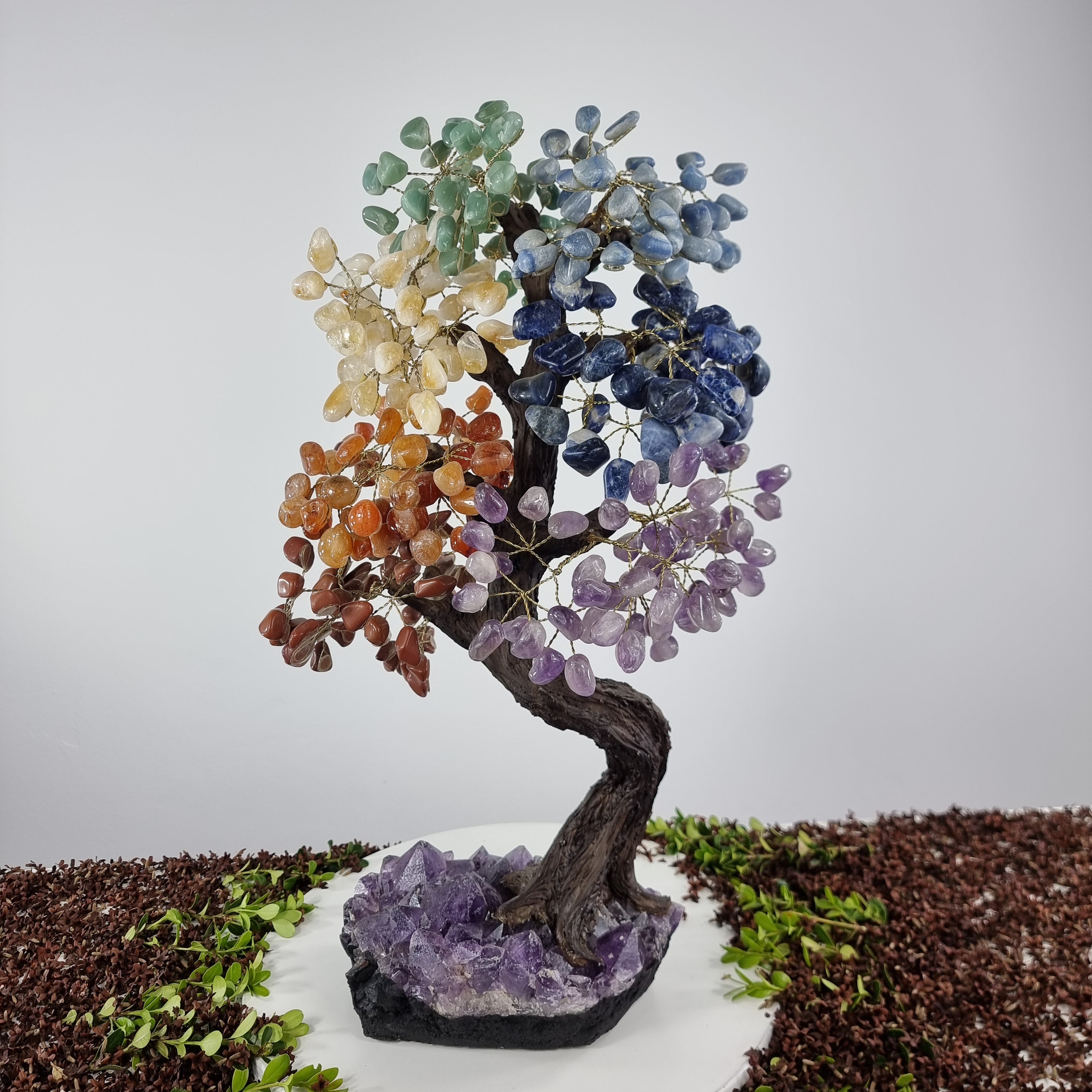 Árvore de 7 CHACRAS Arco Iris Natural | 720 Pedras, 120 galhos | Base de Ametista Super Especial com 60 cm altura - Peça Artesanal BR Crystals