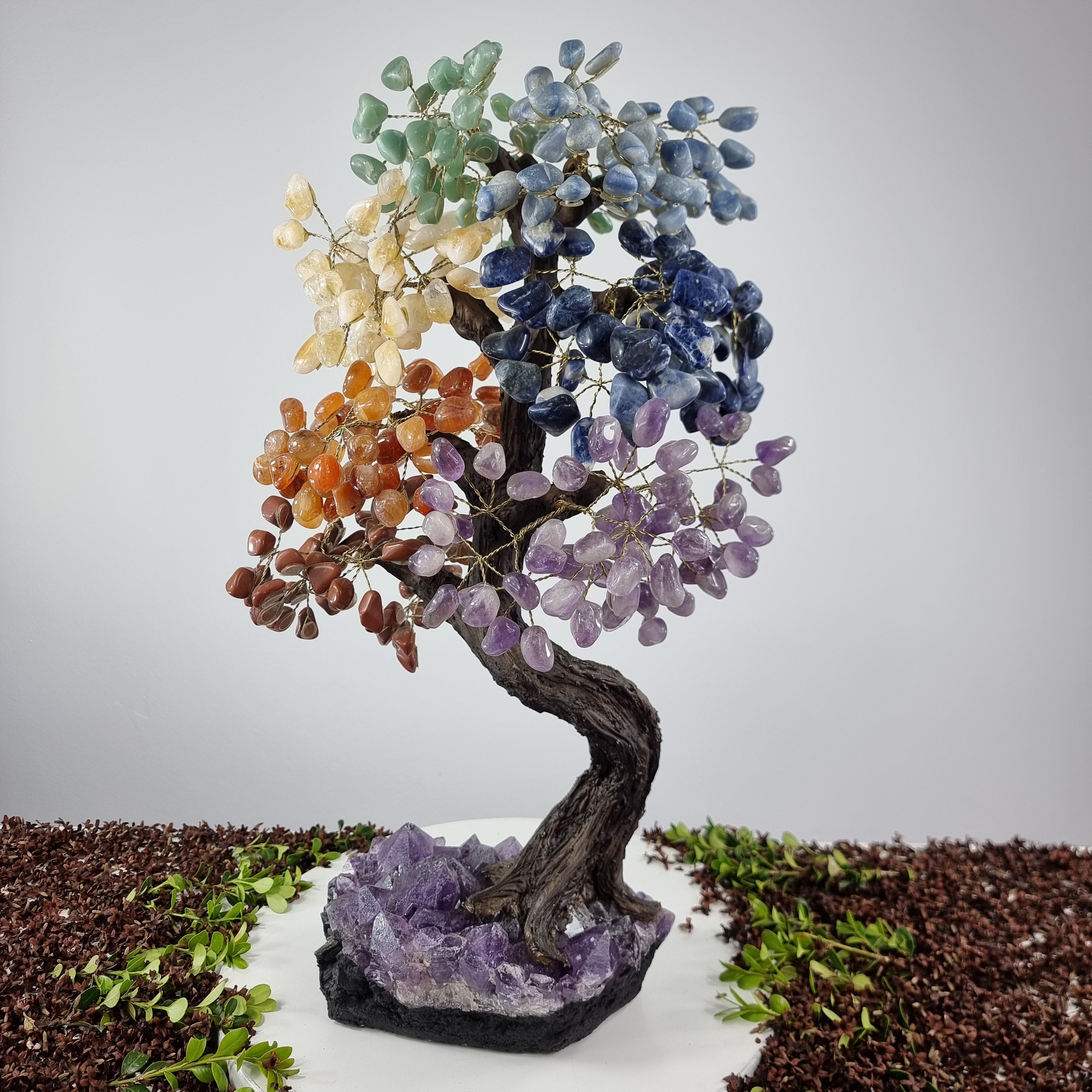 Árvore de 7 CHACRAS Arco Iris Natural | 720 Pedras, 120 galhos | Base de Ametista Super Especial com 60 cm altura - Peça Artesanal BR Crystals