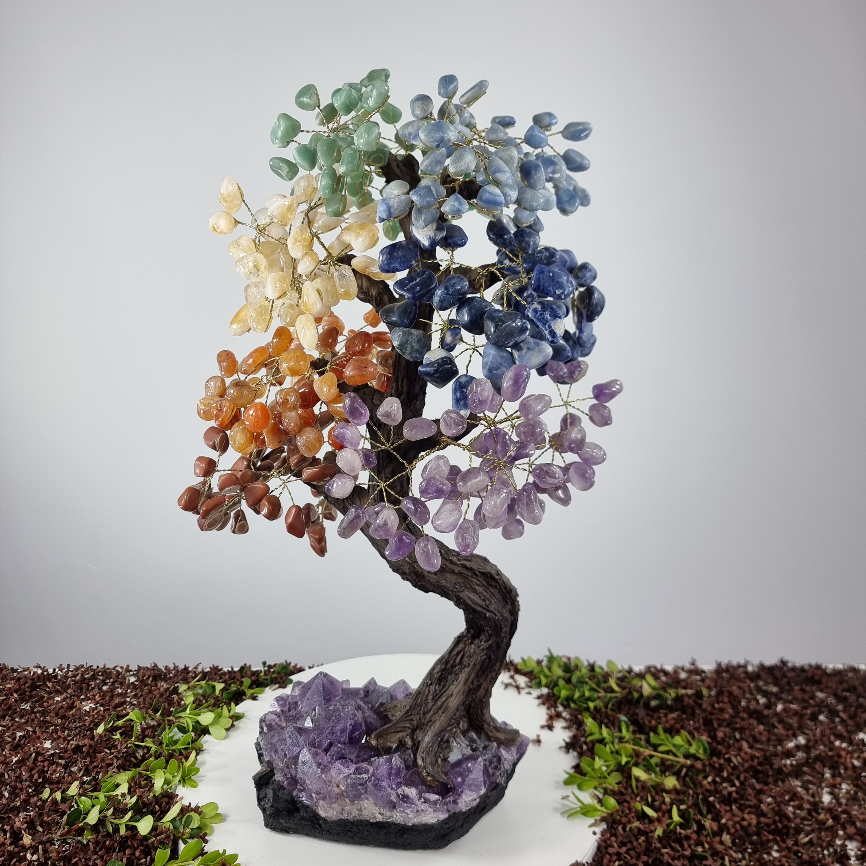 Árvore de 7 CHACRAS Arco Iris Natural | 720 Pedras, 120 galhos | Base de Ametista Super Especial com 60 cm altura - Peça Artesanal BR Crystals