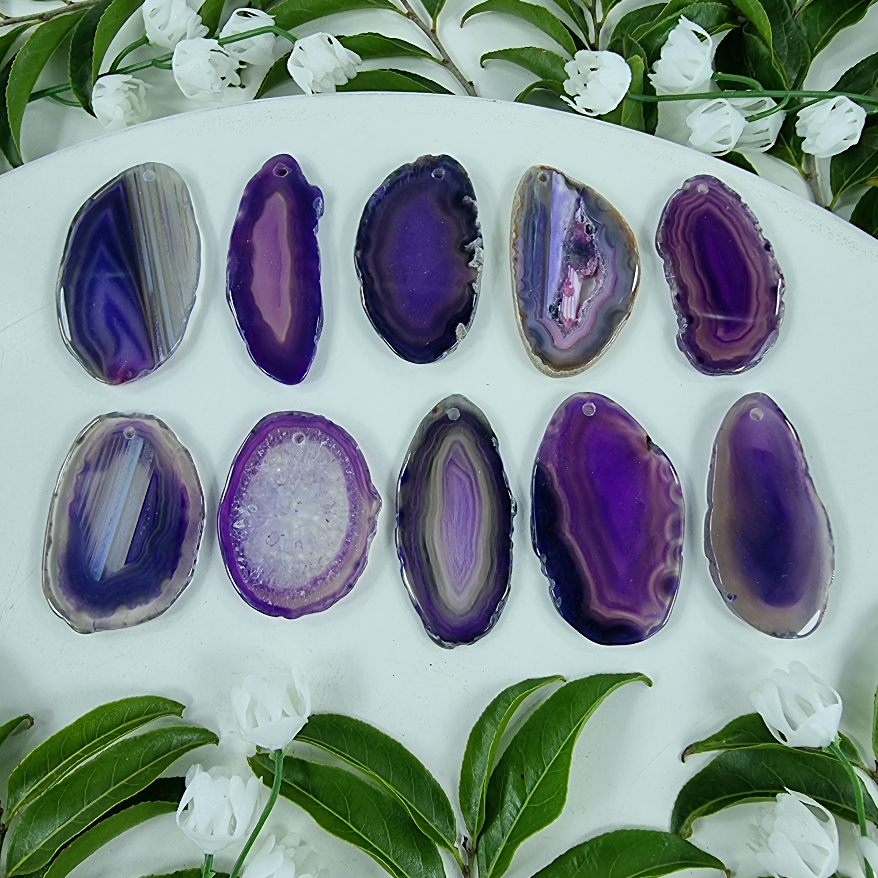 Chapinhas Ágatas Naturais Super Especiais | KIT 10 SEM BANHO com furo | Peça Artesanal BR Crystals