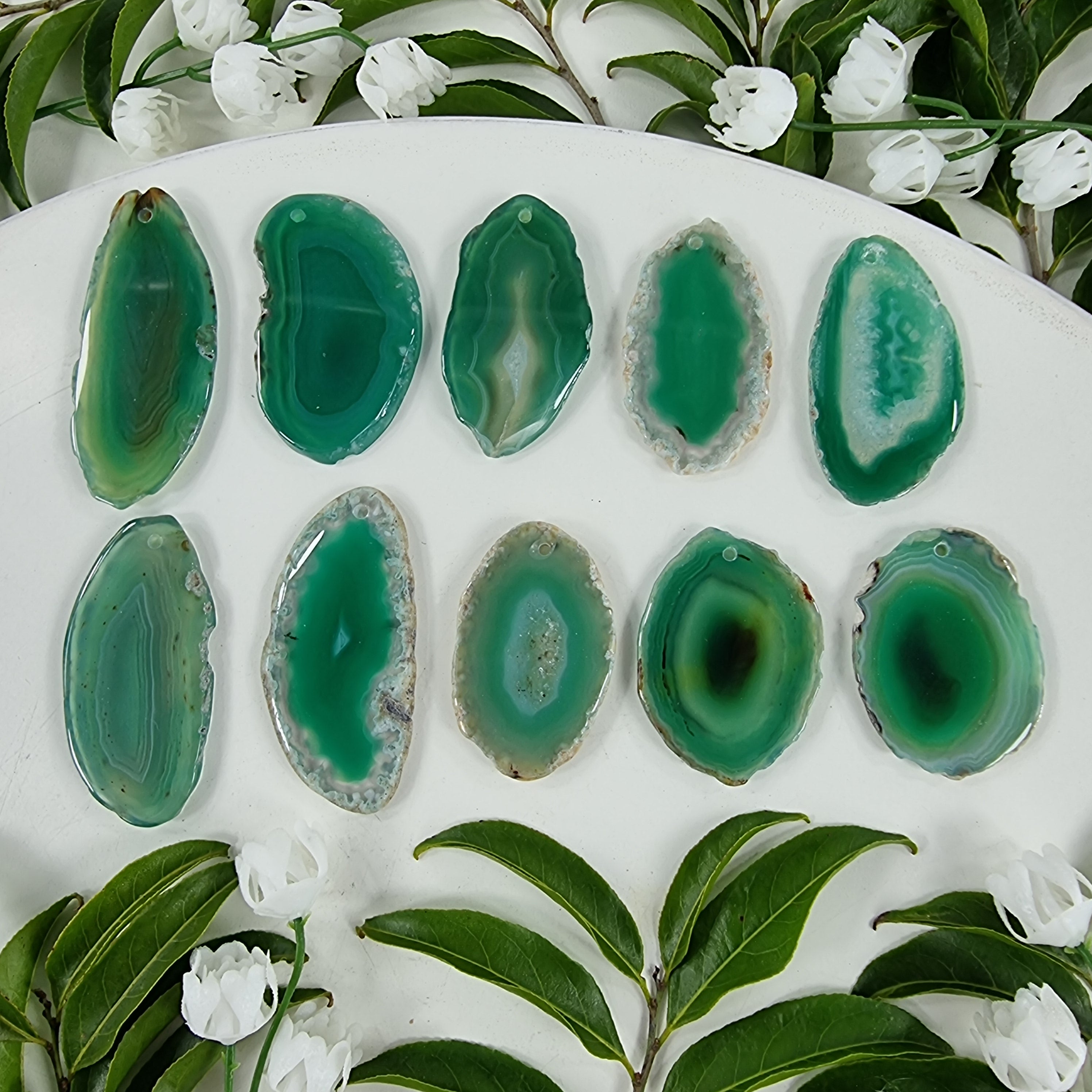 Chapinhas Ágatas Naturais Super Especiais | KIT 10 SEM BANHO com furo | Peça Artesanal BR Crystals