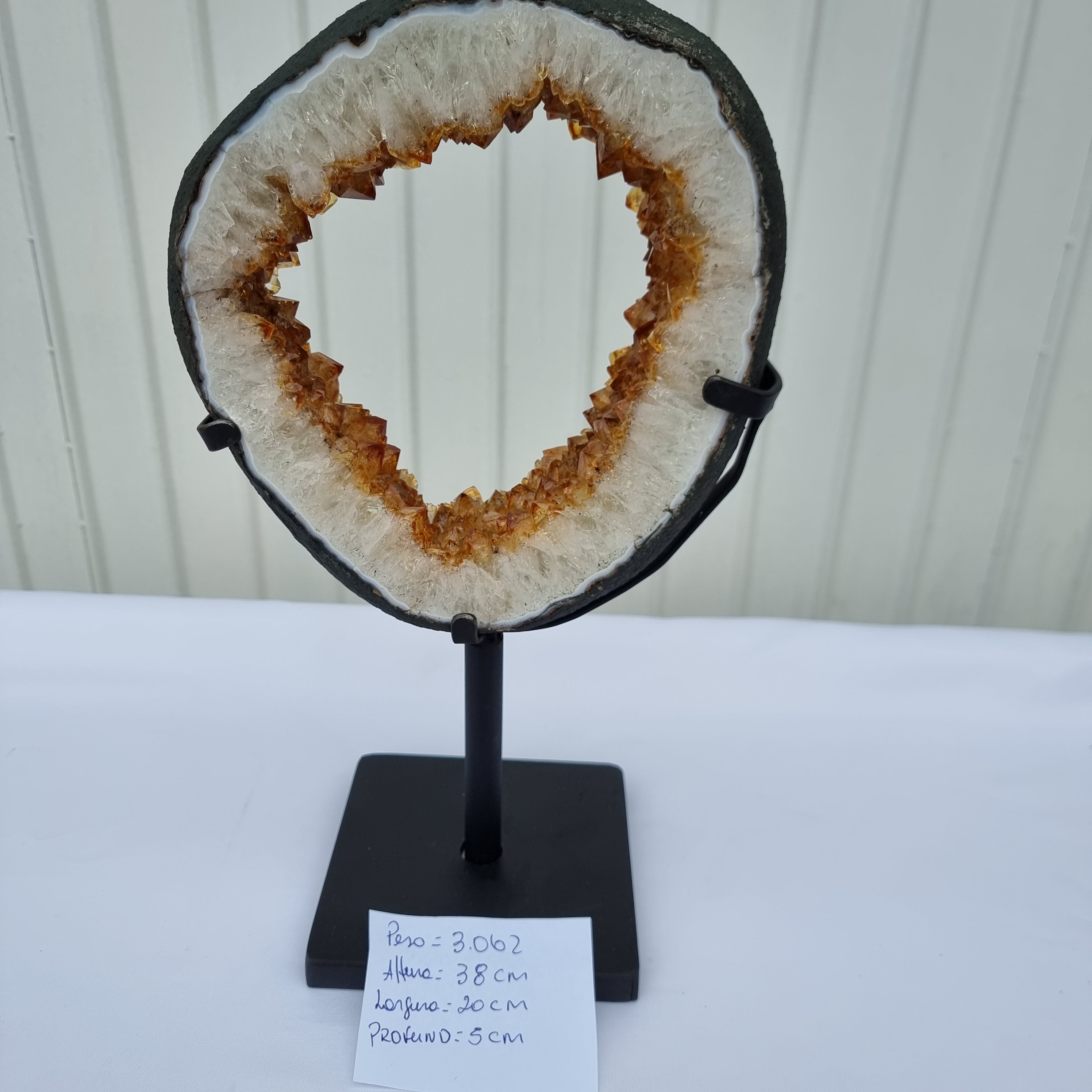 Argola de CITRINO Especial | Base de ferro Preta | Peso 3,10 kgs, Altura 38 cm | Energia, Beleza e Sofisticação | Peça Artesanal BR Crystals