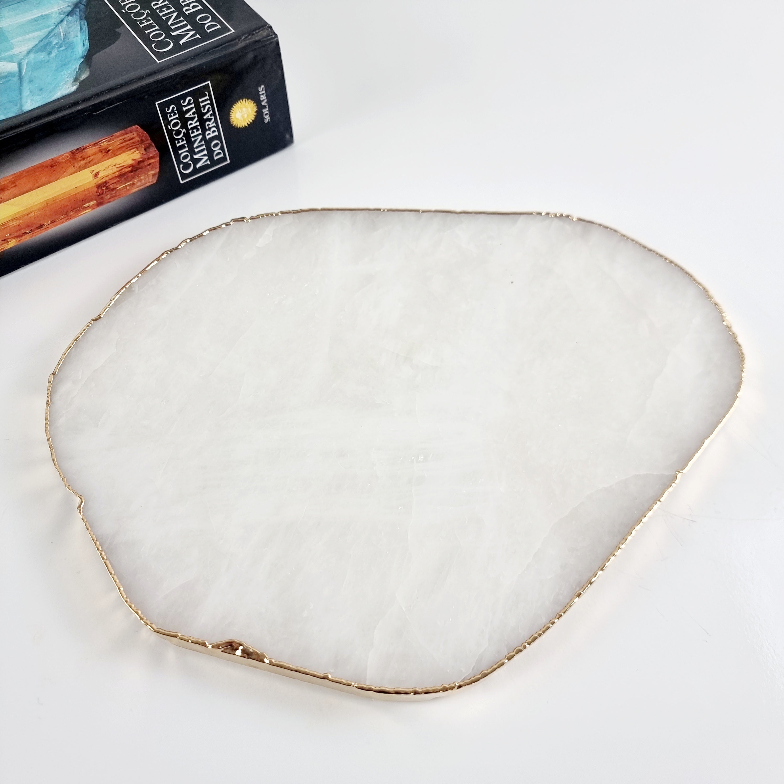 Bandejas de Cuarzo con BORDES DORADOS tamaño 30 a 35 cm y peso 3 kg