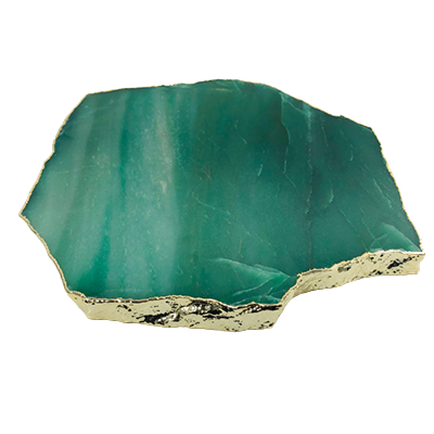 Bandeja de QUARTZO VERDE Bordas Douradas | 1 Unidade | Tamanho 30 cm | Peça Artesanal BR Crystals