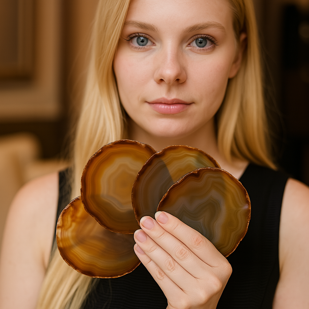 Natural Agate Coasters size 8 to 10 cm kit of 4 pieces Total weight of 0.400 kg
