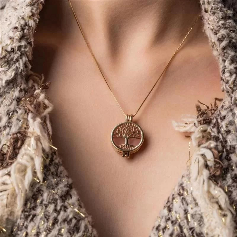 Colar Relicário Locket folheado a ouro "Árvore da Vida"