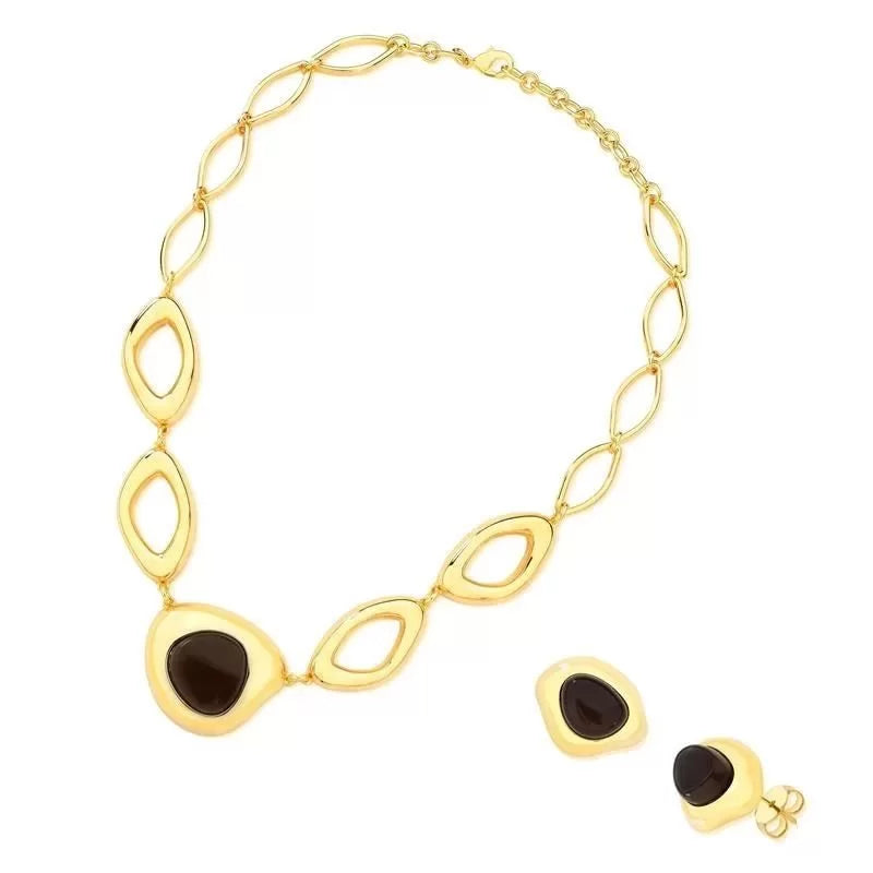 Conjunto de Colar e Brinco Banhado em Ouro