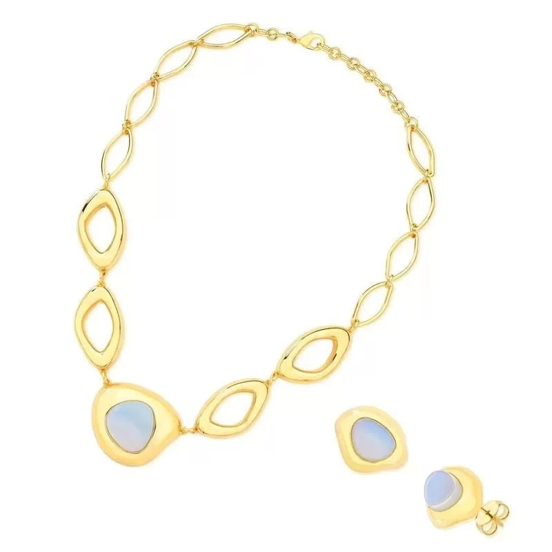 Conjunto de Colar e Brinco Banhado em Ouro