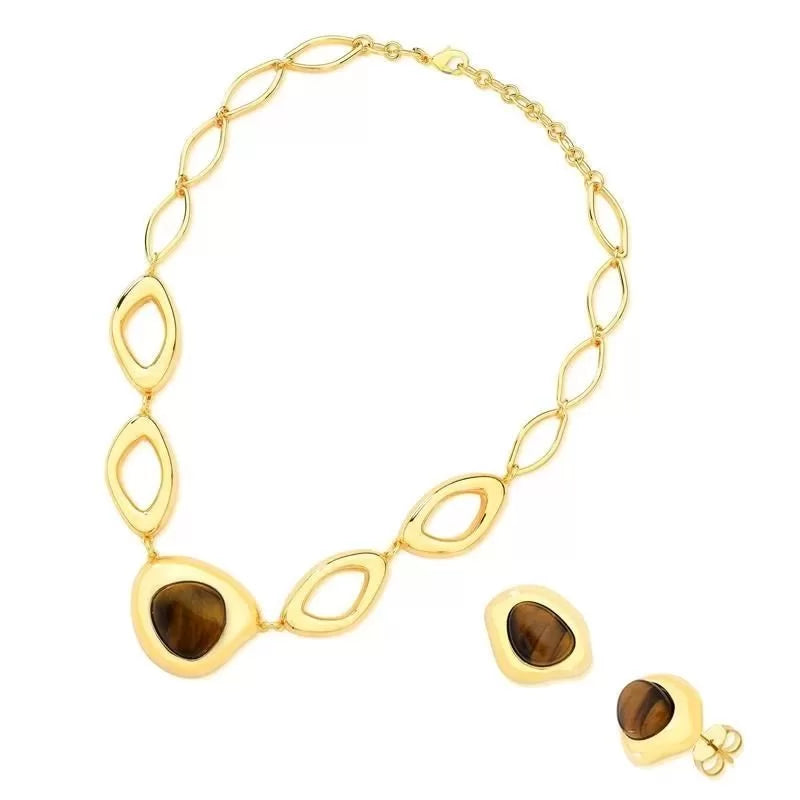 Conjunto de Colar e Brinco Banhado em Ouro