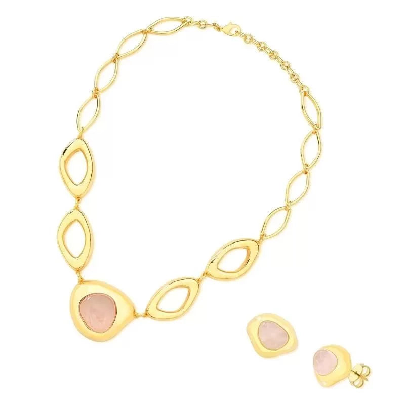 Conjunto de Colar e Brinco Banhado em Ouro