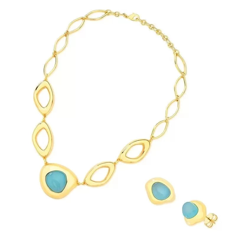 Conjunto de Colar e Brinco Banhado em Ouro