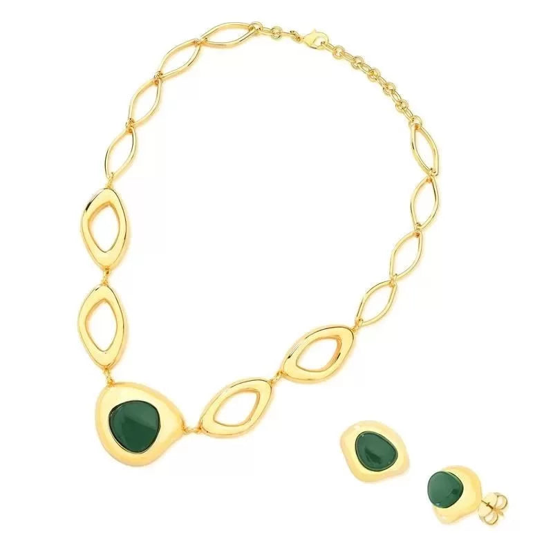 Conjunto de Colar e Brinco Banhado em Ouro