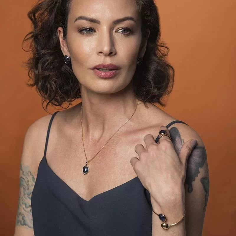 Conjunto de Brinco e Colar Banhado a Ouro Perolado