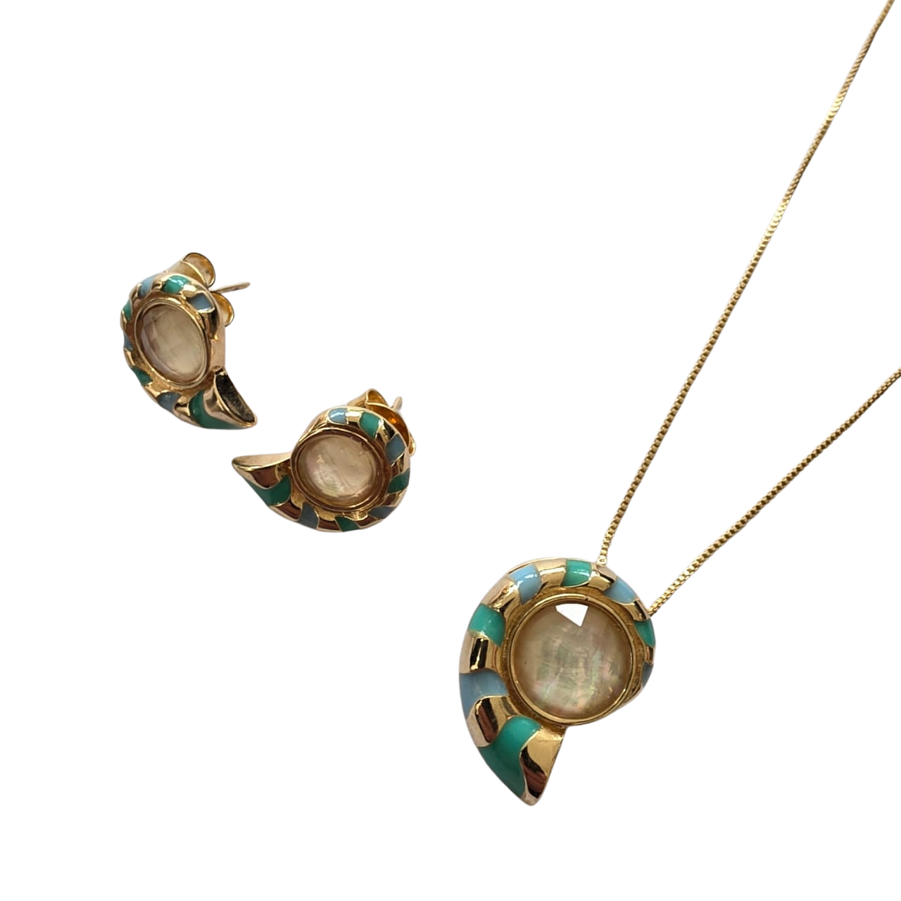 Conjunto Colar e Brinco Folhado a Ouro