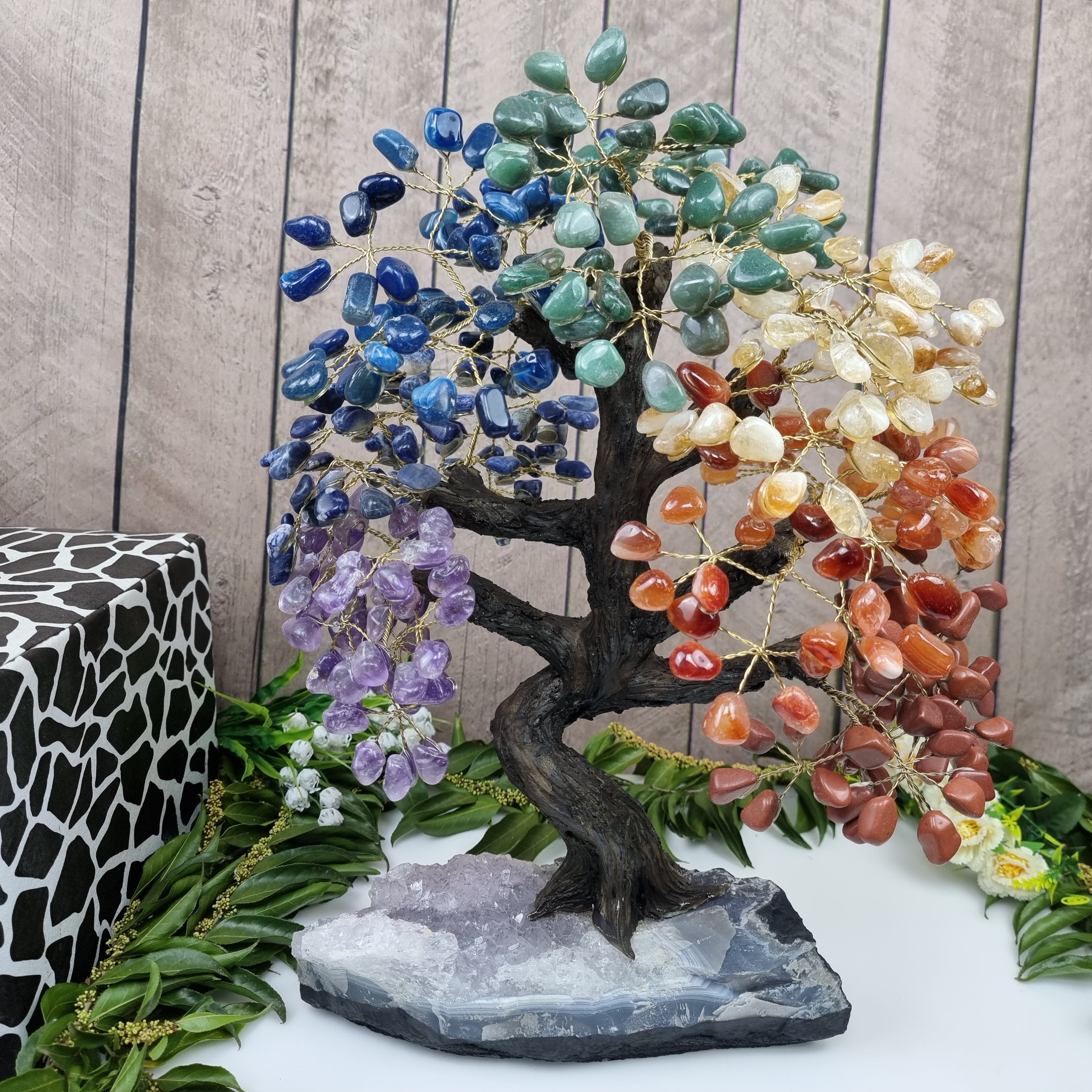 Tree 7 Chakras RAINBOW 48 branches Precious Stones 350 Stones 40 cm height weight 4.5 kg