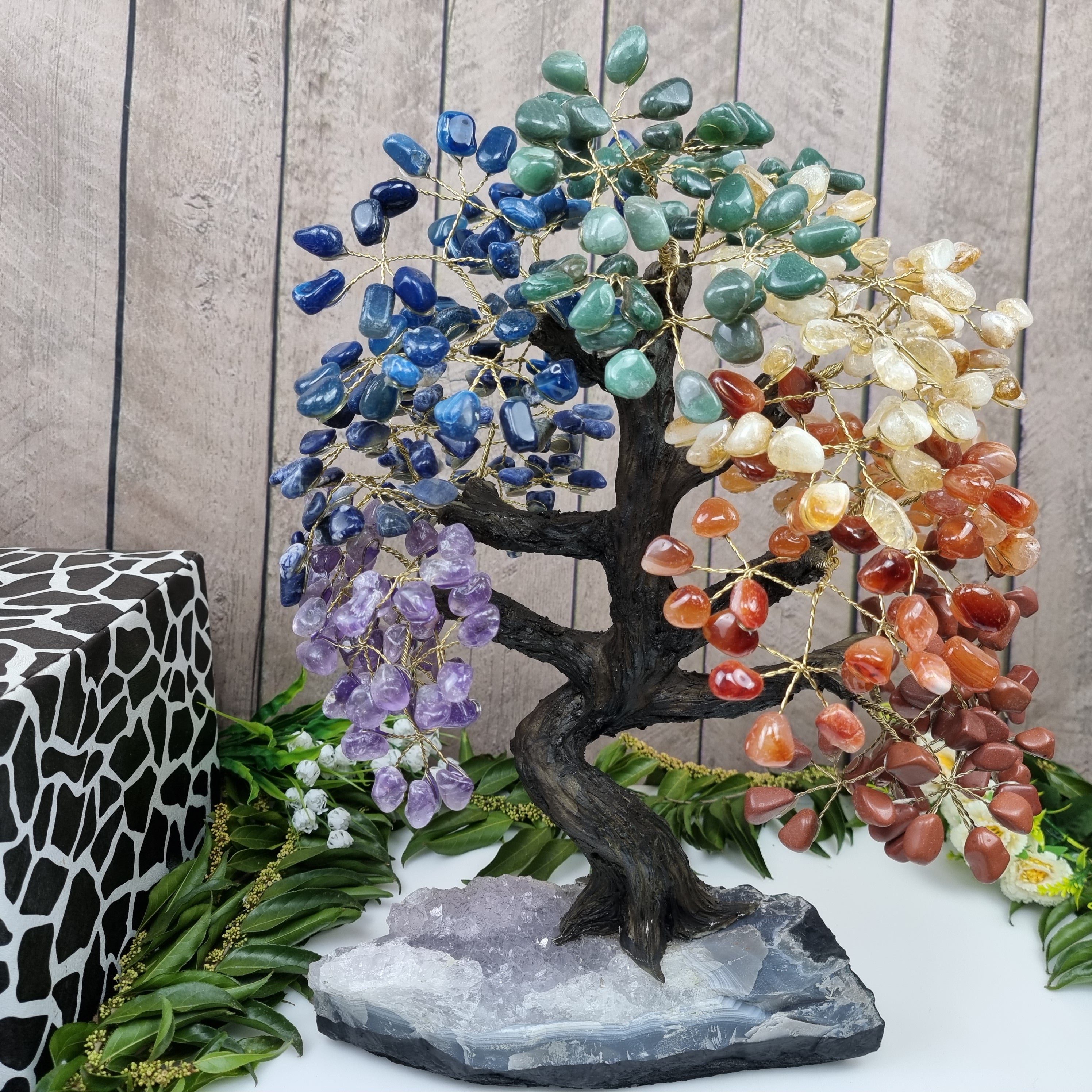 Tree 7 Chakras RAINBOW 48 branches Precious Stones 350 Stones 40 cm height weight 4.5 kg