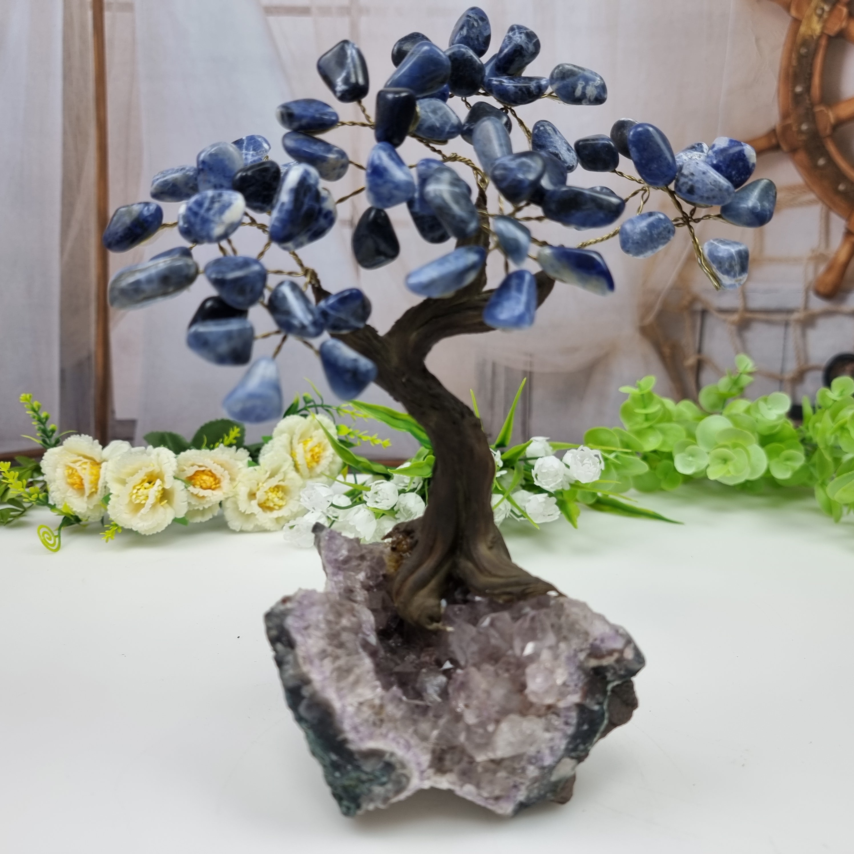 Arbol de piedras preciosas 12 ramas y 60 piedras 15 cm altura peso 0.700 kg