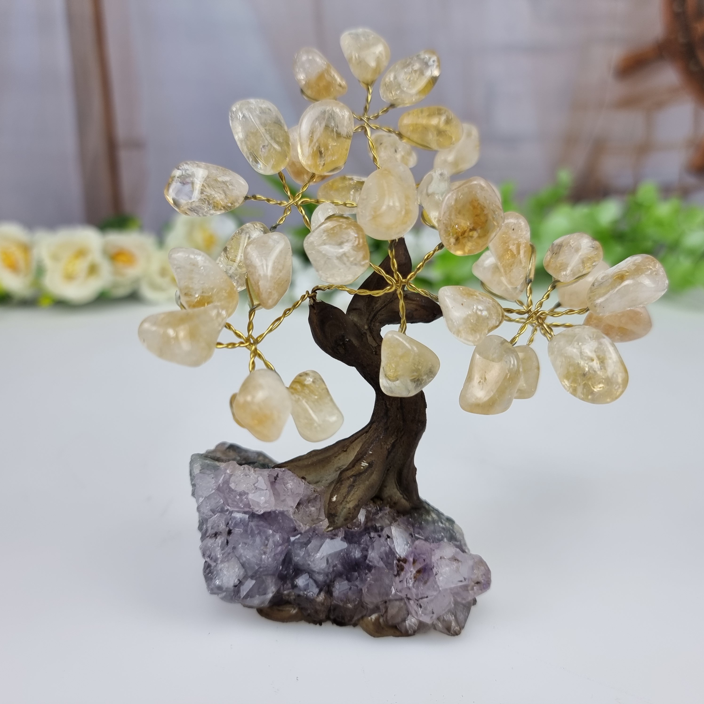 Arbol de piedras preciosas 7 ramas y 35 piedras 10 cm altura peso 0.500 kg