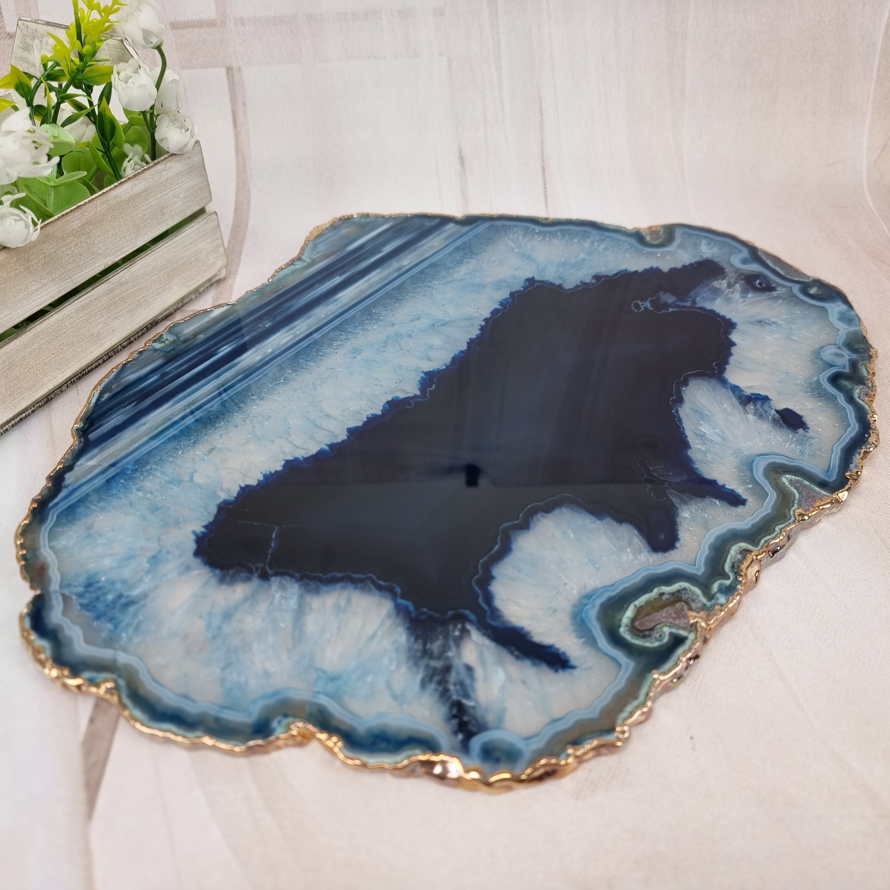 Bandejas de Ágata con BORDES DORADOS tamaño 30 a 35 cm y peso 3 kg