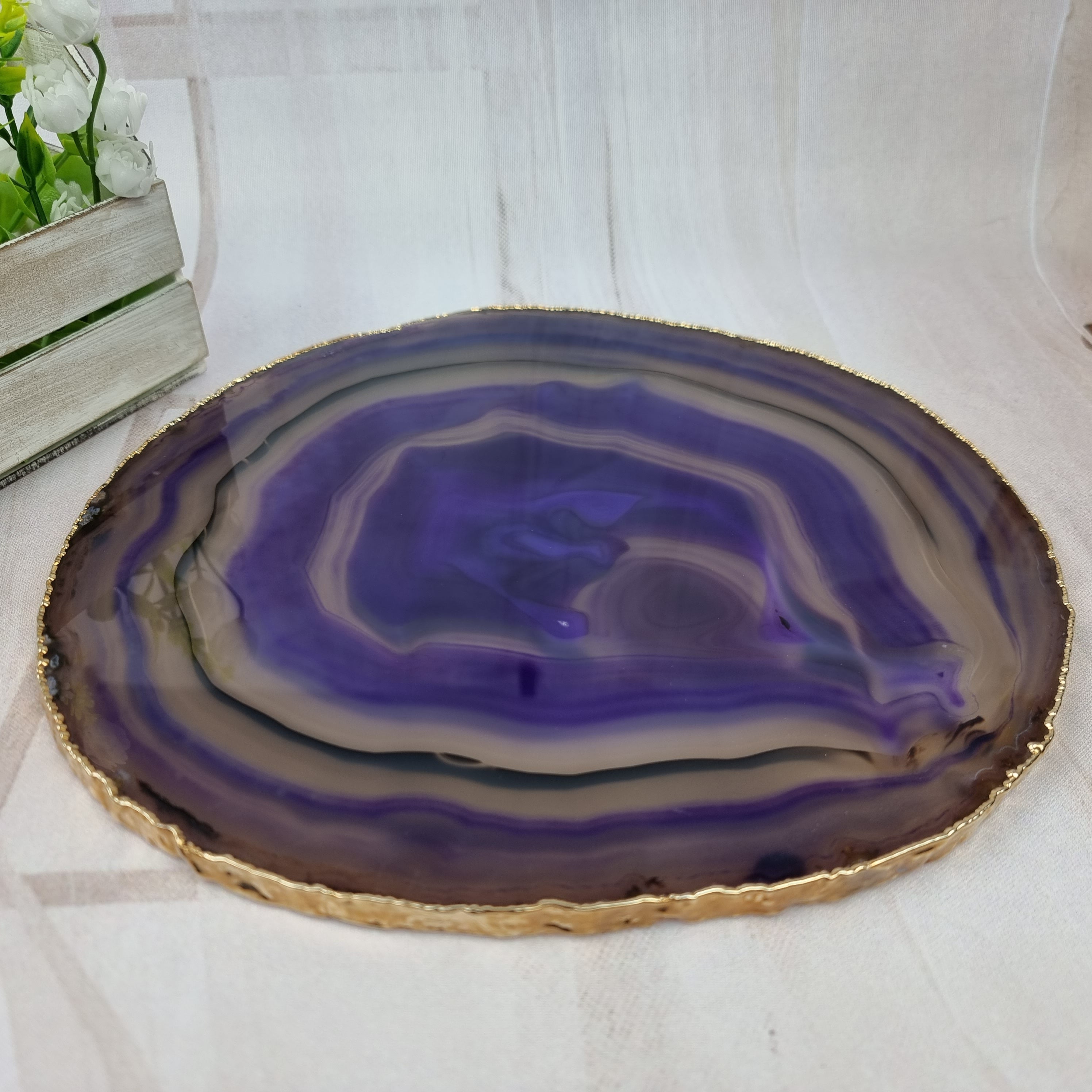 Bandejas de Ágata con BORDES DORADOS tamaño 30 a 35 cm y peso 3 kg