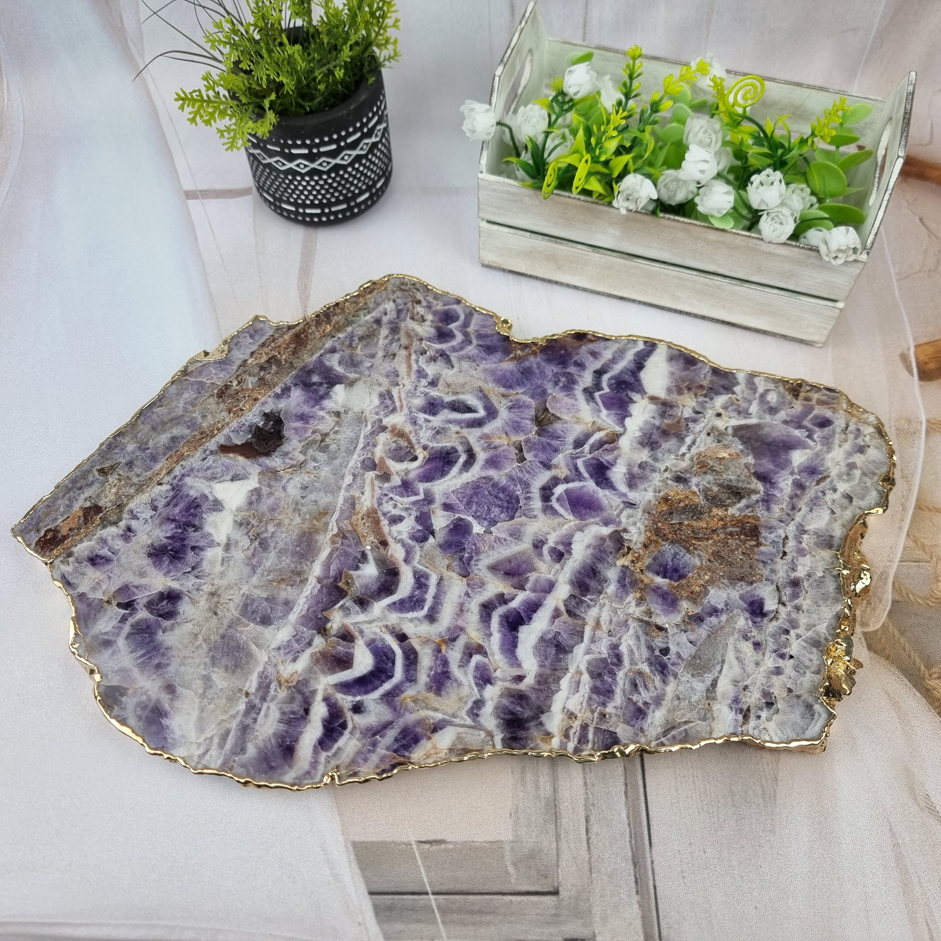 Bandejas de Quartzo com BORDAS DOURADAS tamanho 30 a 35 cm e peso de 3 kgs