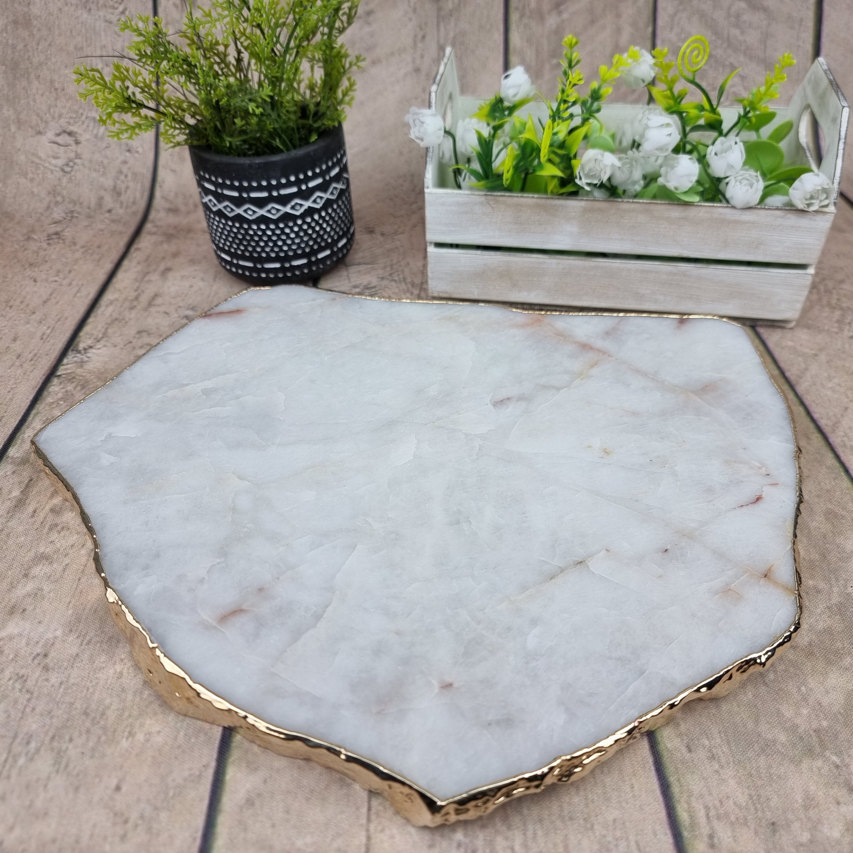 Bandejas de Cuarzo con BORDES DORADOS tamaño 30 a 35 cm y peso 3 kg