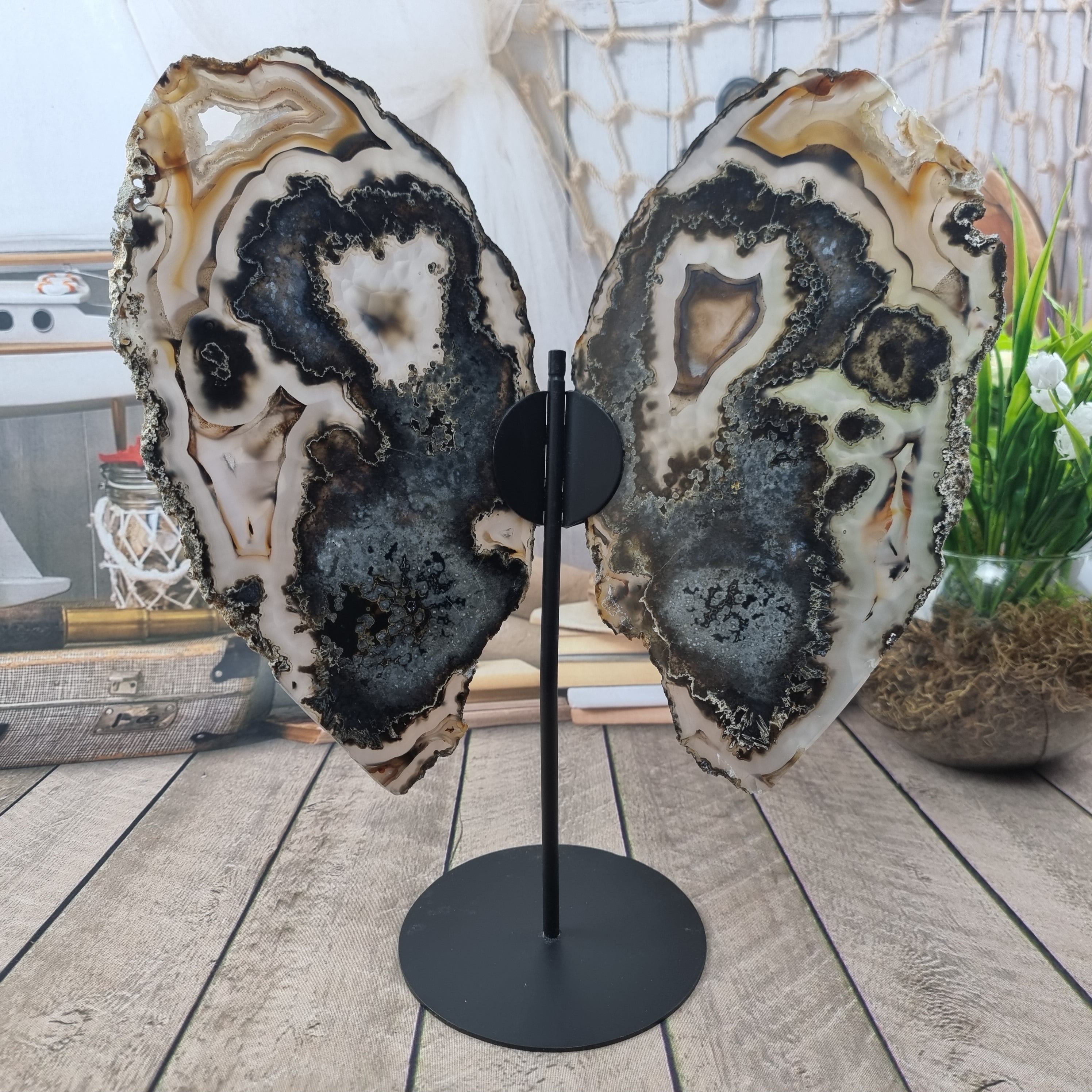 Mariposas Ágata Natural tamaño 40 cm altura base de hierro y peso 2.00 kg