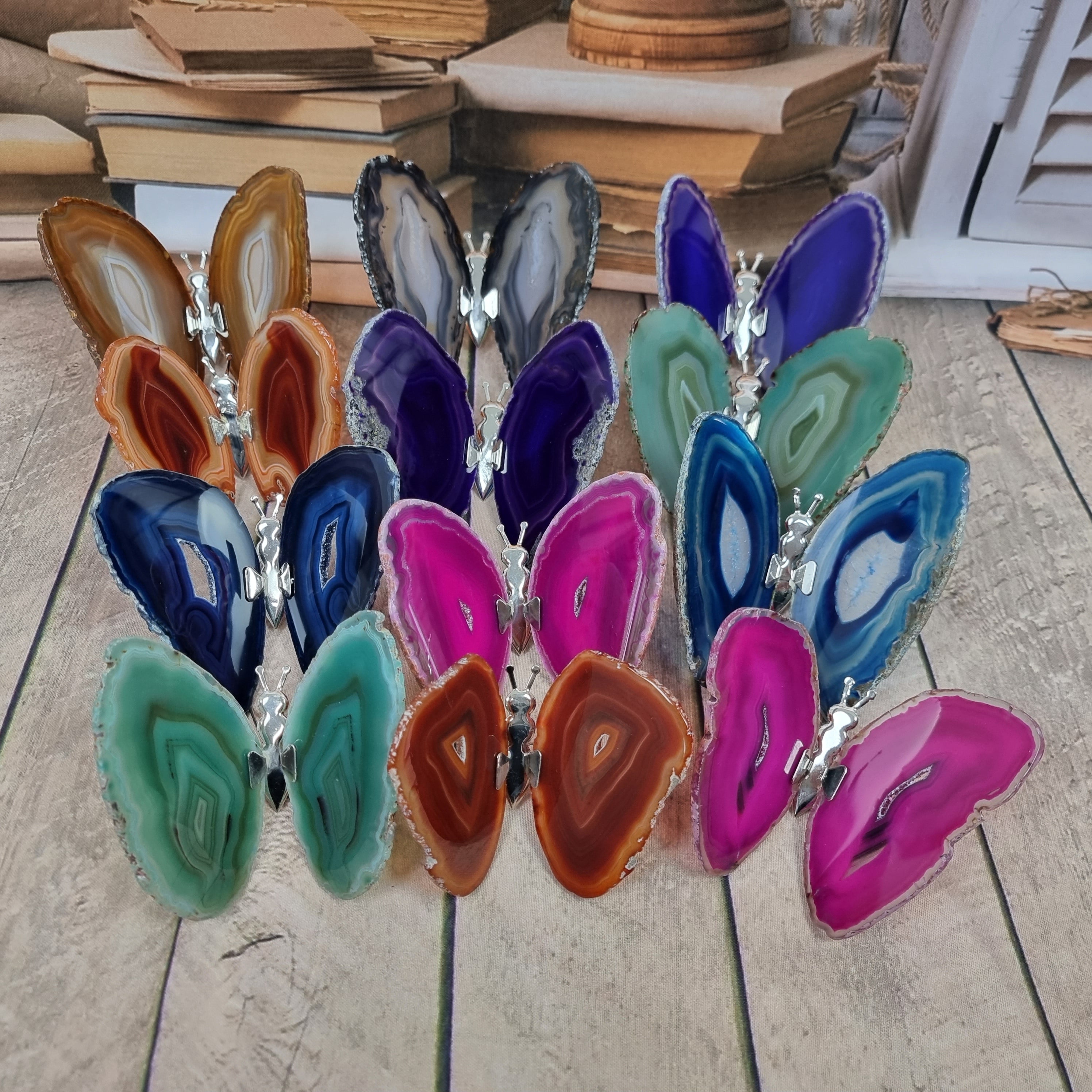 Mariposas Ágata Natural Insecto tamaño 10 a 12 cm Plata y peso 150 gramos