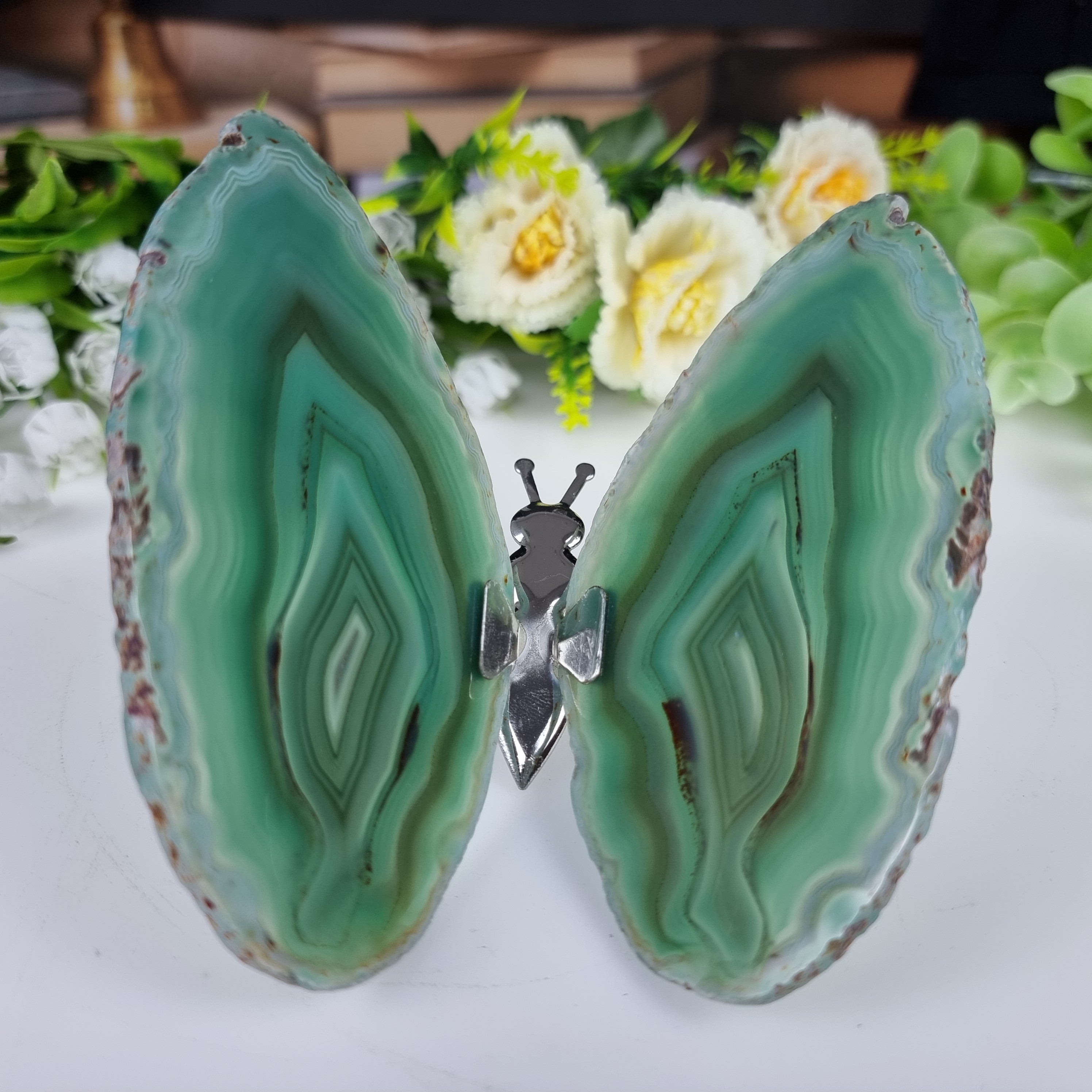 Borboletas Ágatas Naturais Inseto tamanho 10 A 12 cm Prateado e Peso de 150 gramas